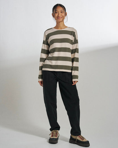 Panorama Striped LS T-Shirt - Dusty Olive - Studio Model