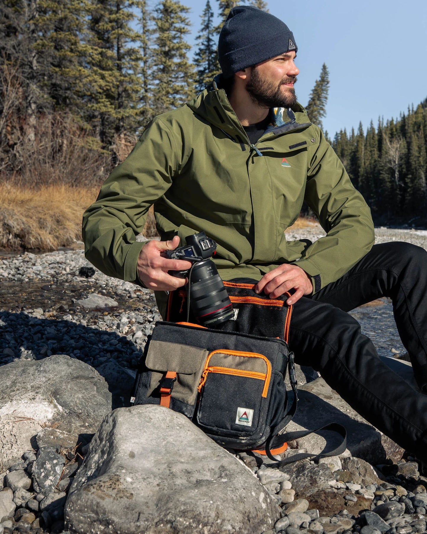 MensBoondocker Recycled Camera Bag  - True Black/ Khaki - Lifestyle