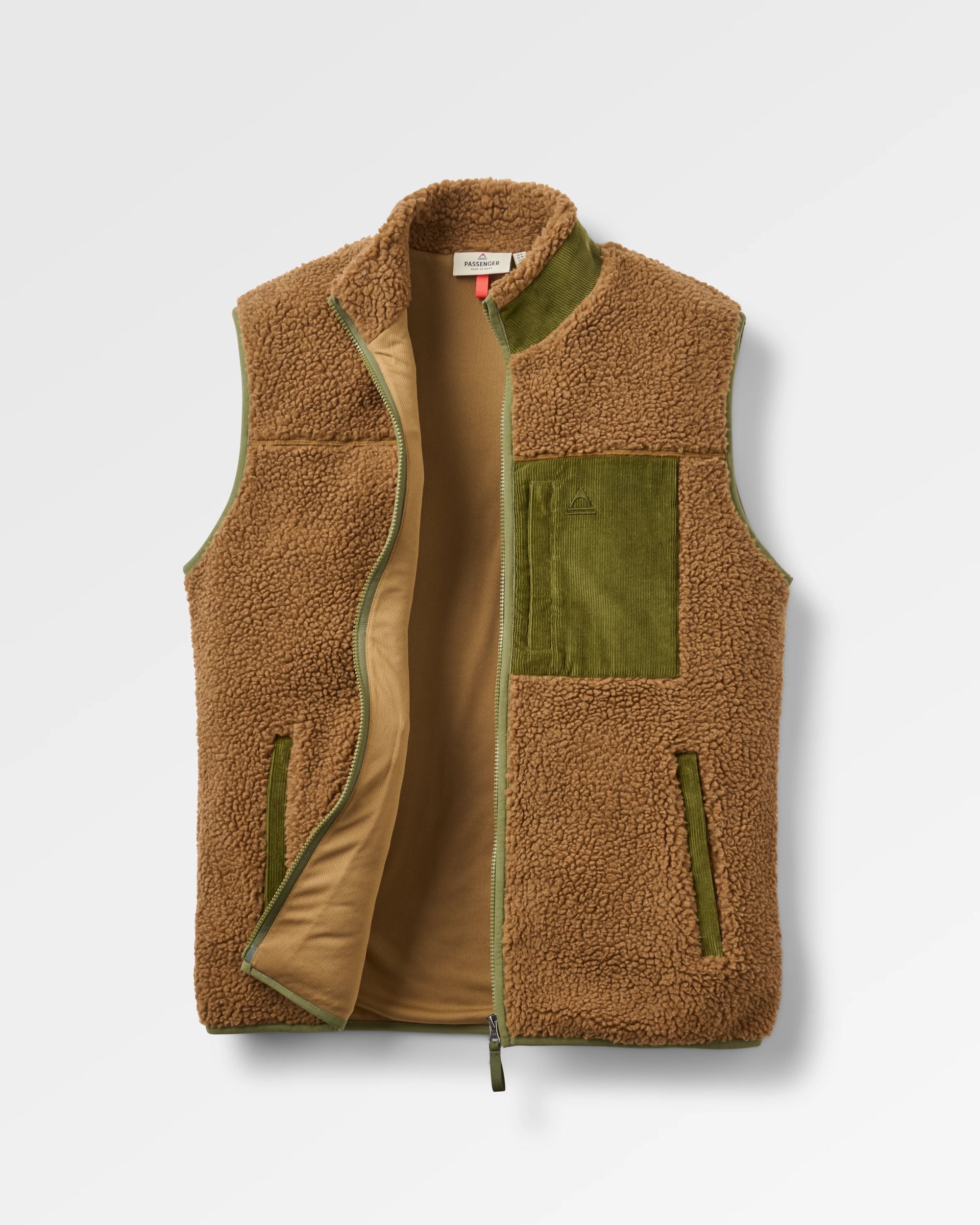 Trekker Deep Pile Sherpa Vest - Caramel - Flatlay