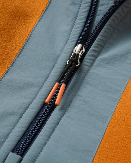 Woodland Hooded 1/2 Zip Recycled Polartec® Fleece - Retro Orange/Tidal Blue - Flatlay