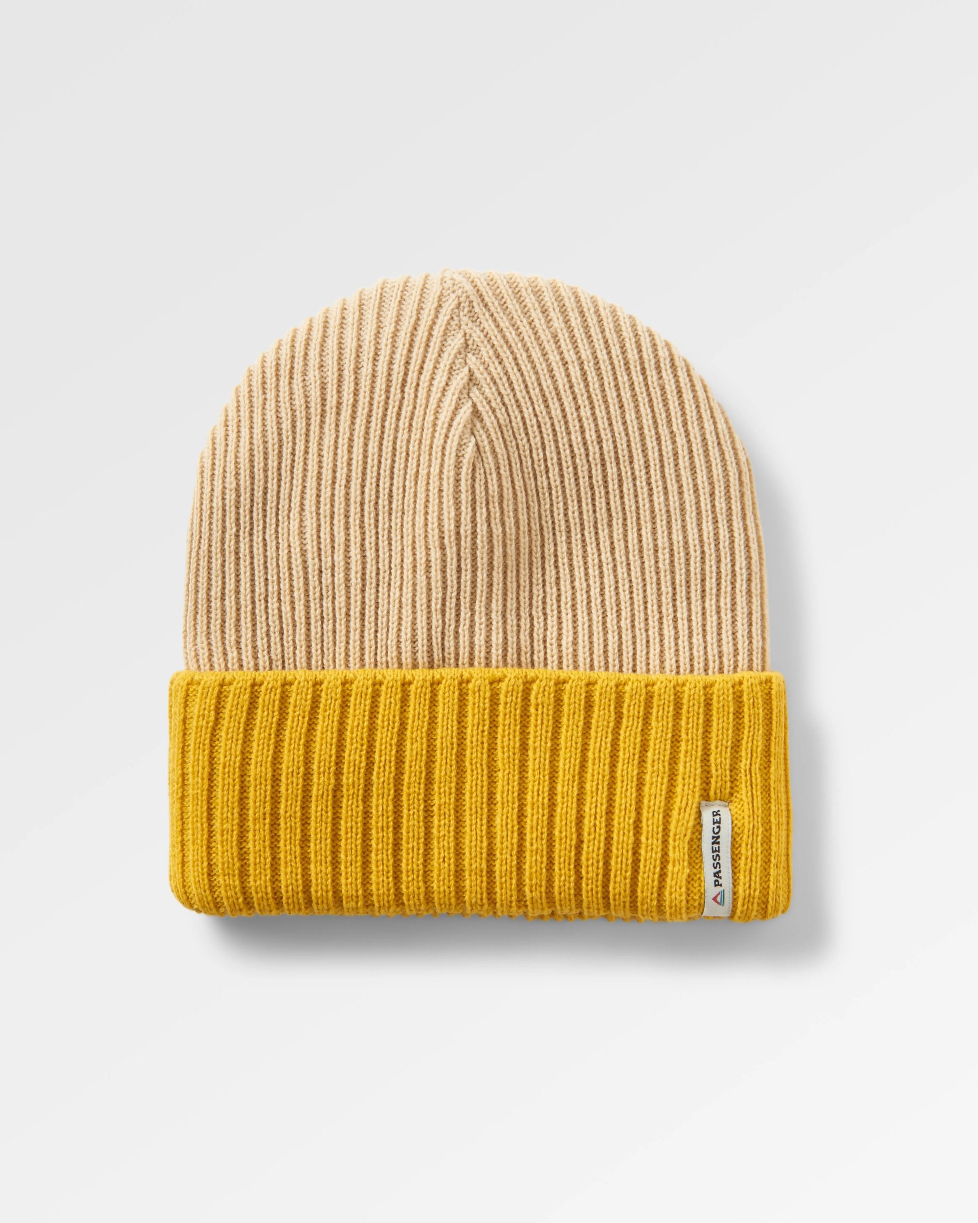 Outlook Recycled Beanie - Mustard Yellow/Steel Grey - Flatlay