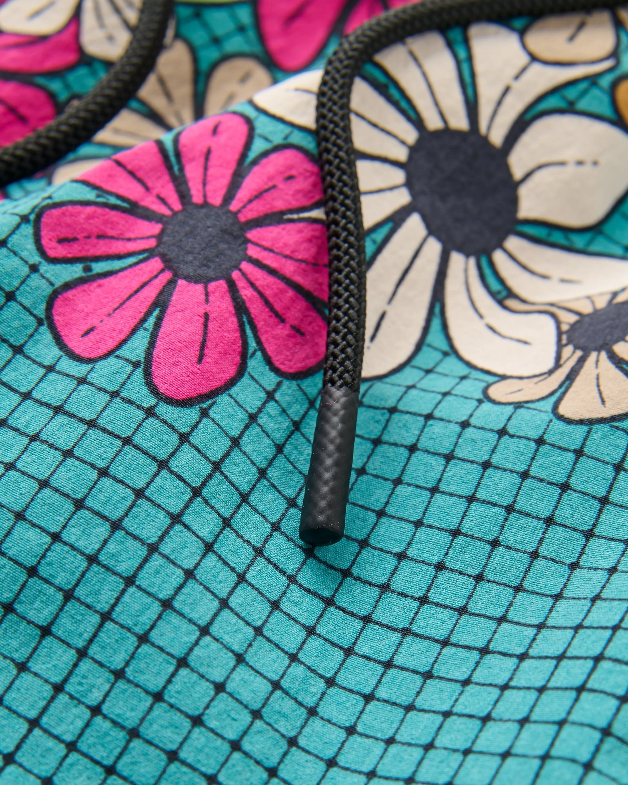 Way Out Short - Floral Grid Ocean Teal - Flatlay