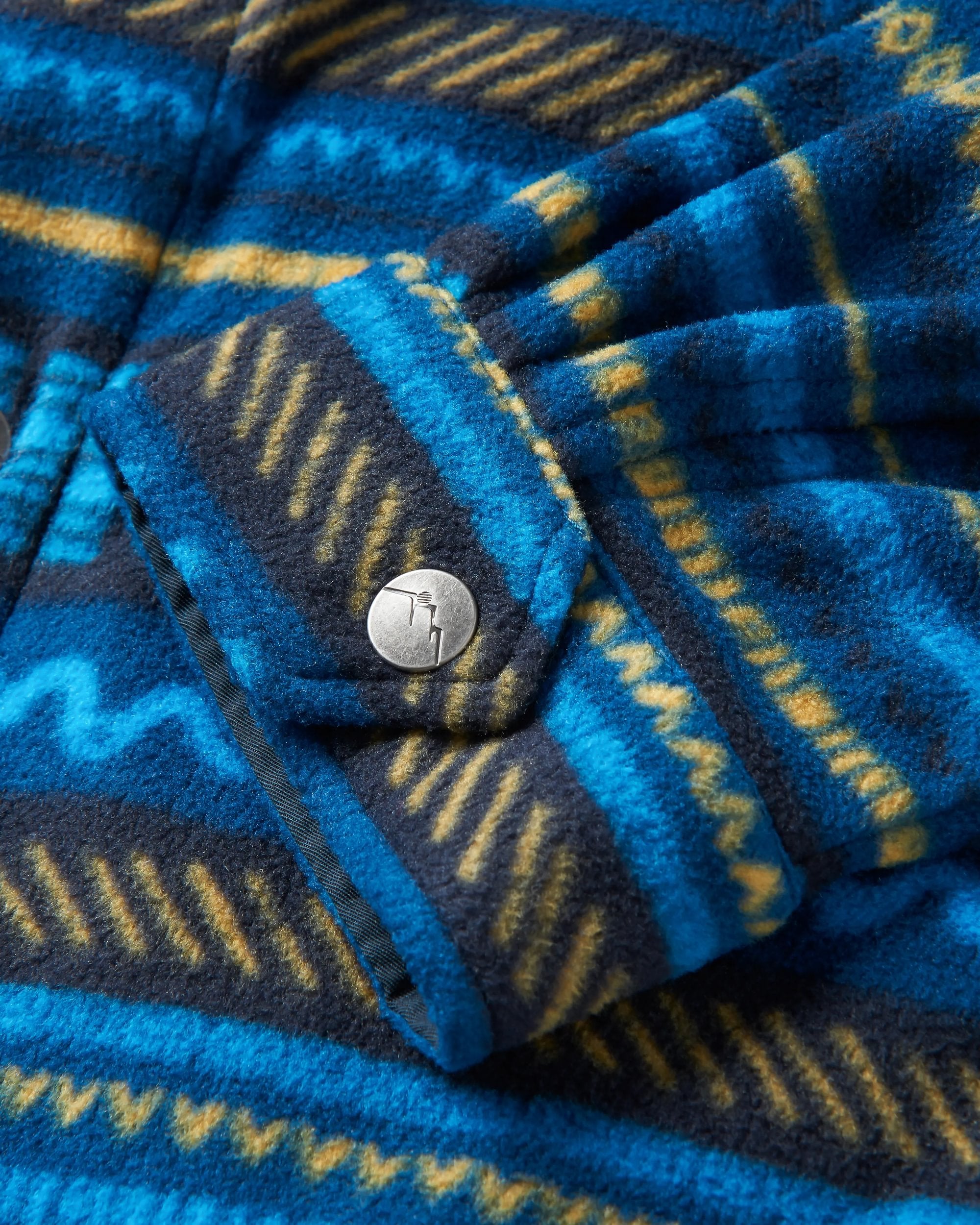 Maple Polar Recycled Fleece Shirt - Patchwork Stripe Tidal Blue - Flatlay