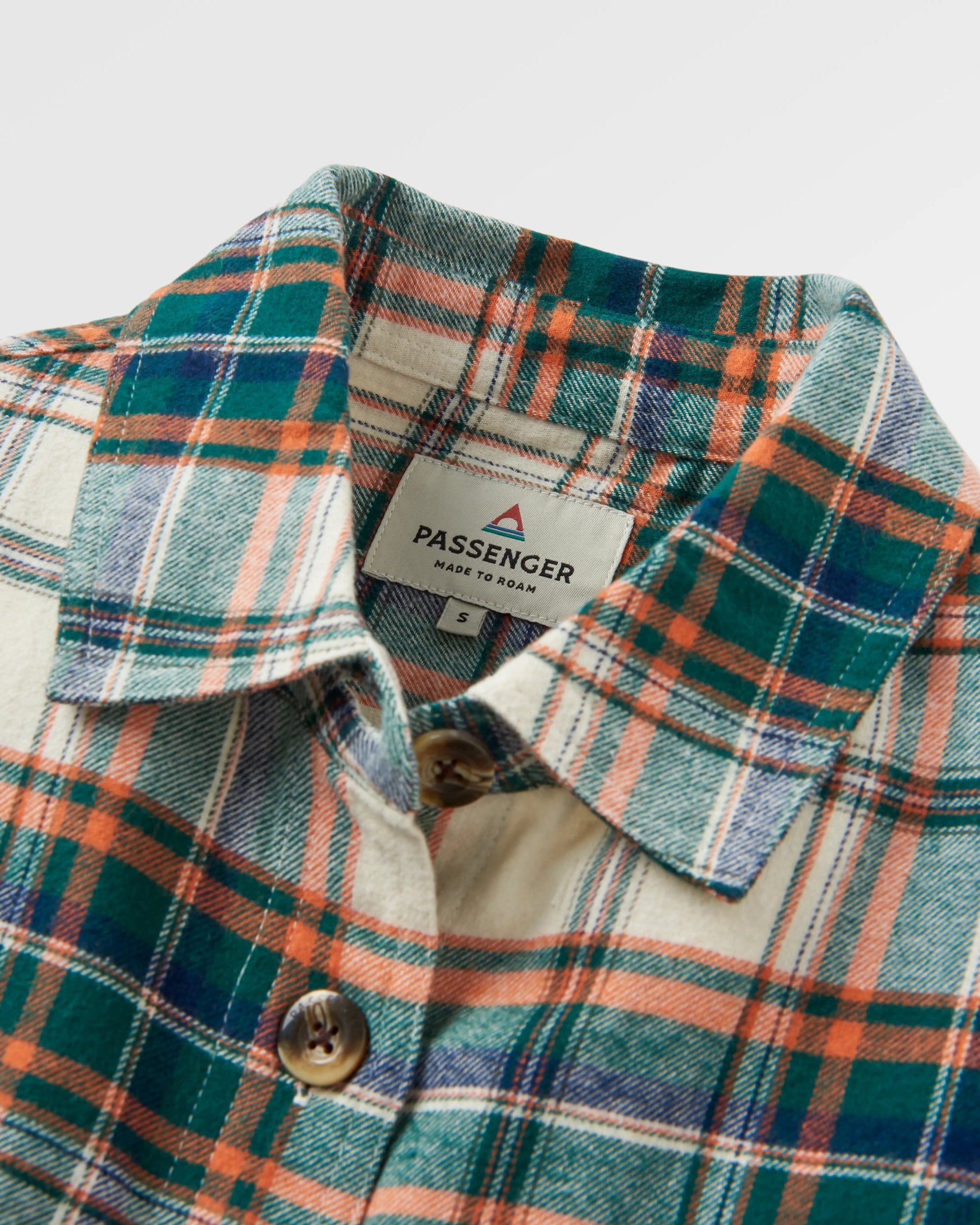 Rootsy Organic Cotton LS Shirt - Birch/Rain Forest Check - Flatlay