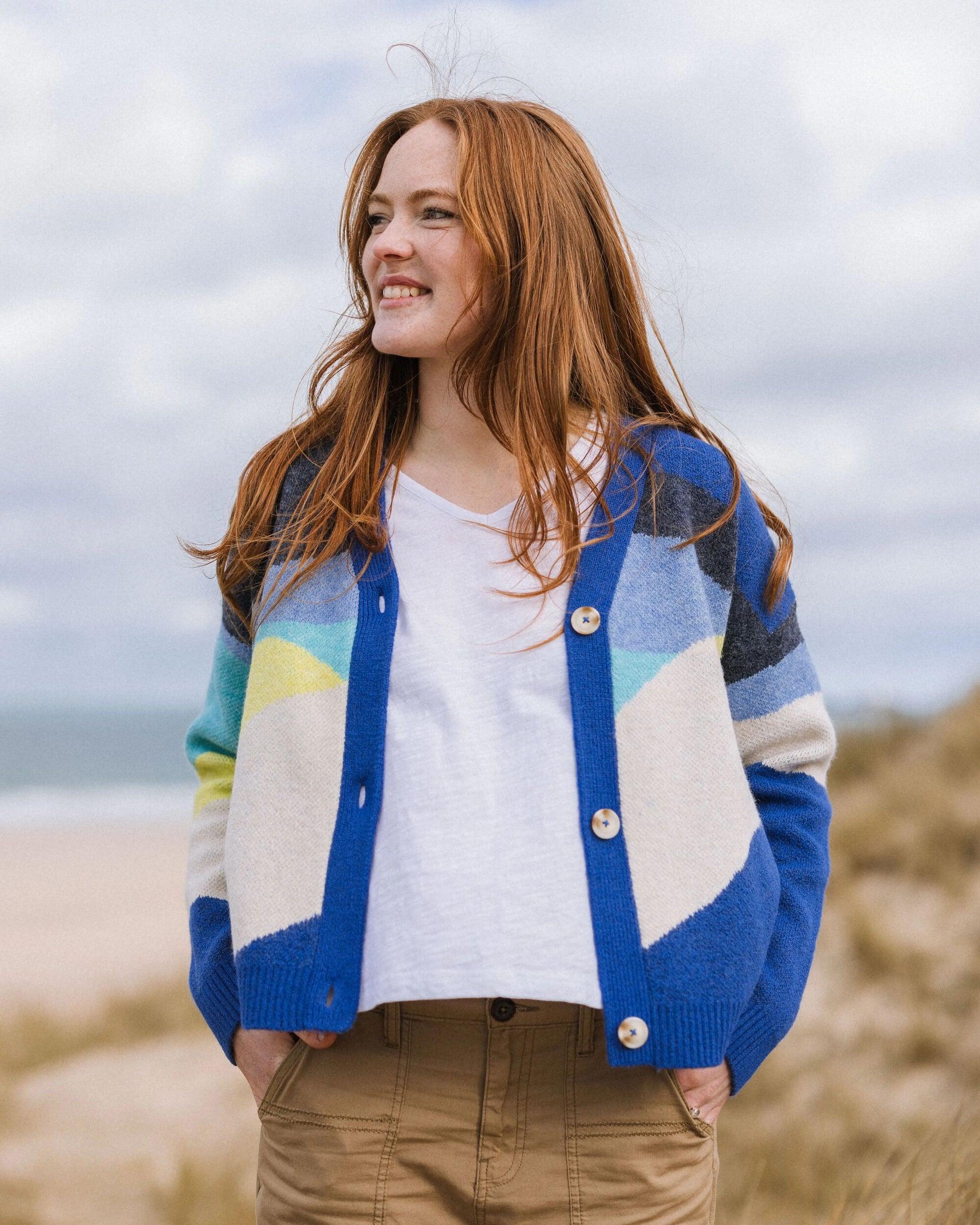 Scenic Recycled Knitted Cardigan - Scenic Azure Blue - Lifestyle