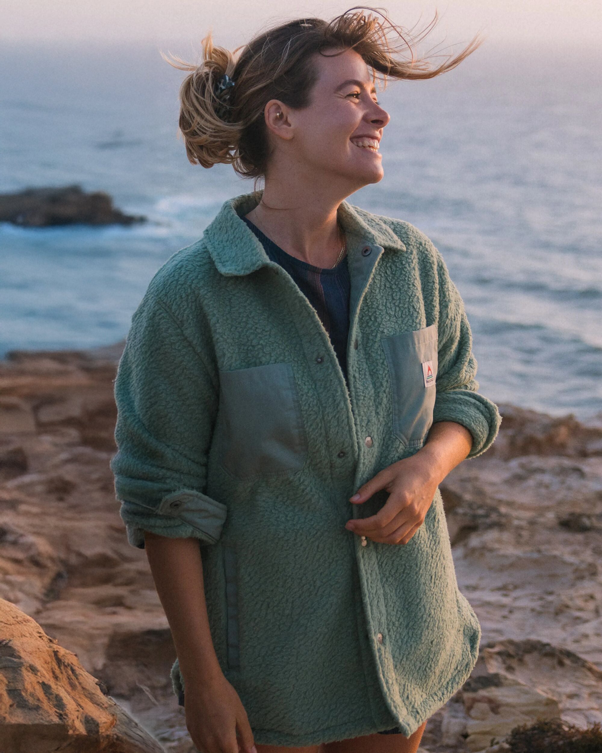 Rappel Recycled Sherpa Oversized Shirt - Pistachio - Lifestyle