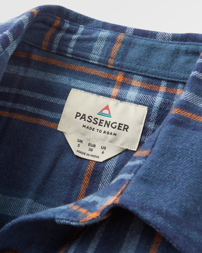 Stella Organic Cotton LS Shirt - Rich Navy/Faded Denim Check - Flatlay