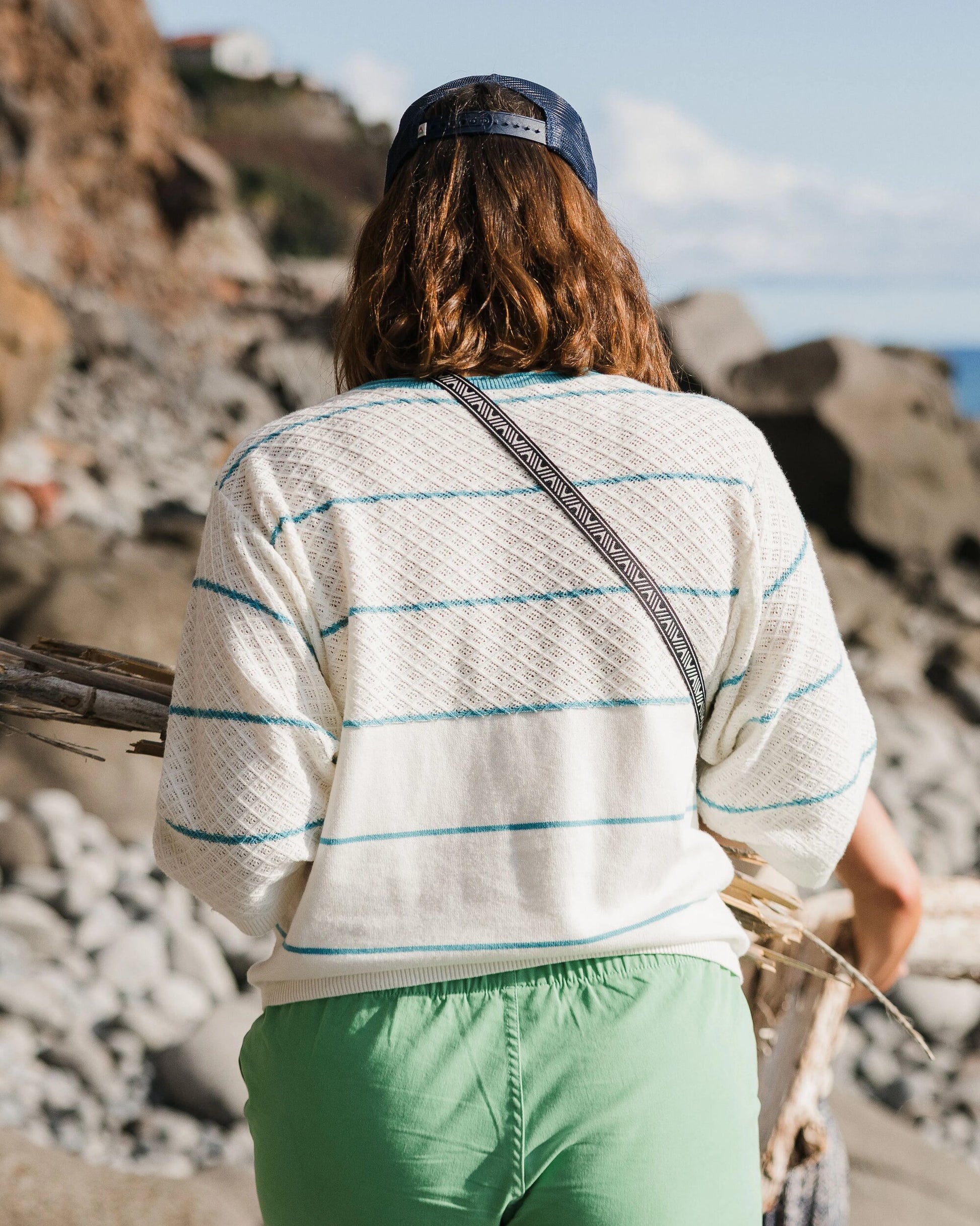 Migrate Organic Knitted Jumper - Blue Pool Stripe