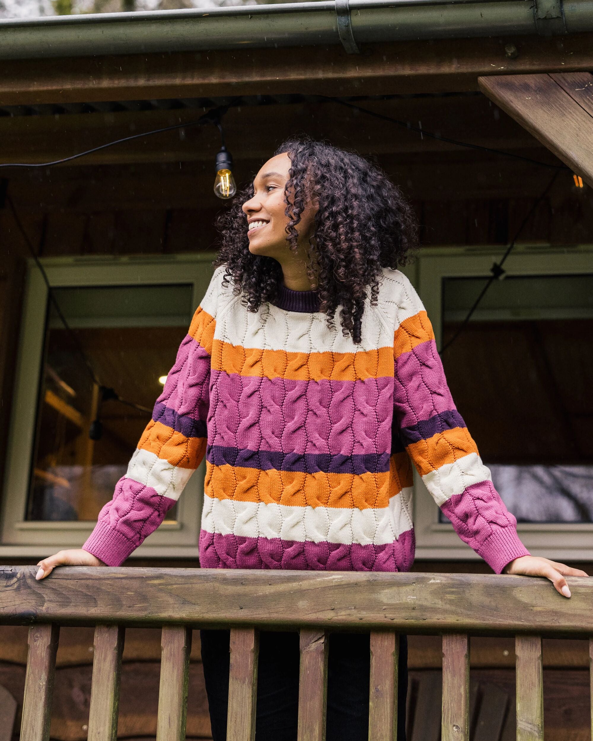 Comfort Organic Cotton Knitted Jumper - Rhubarb Multi Stripe - Lifestyle