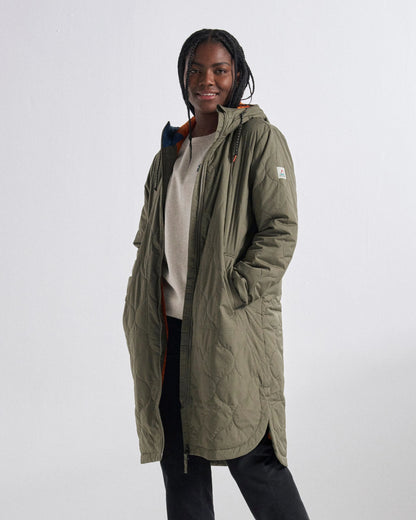 Flora Long Recycled Insulated Parka - Dusty Olive - Studio Model