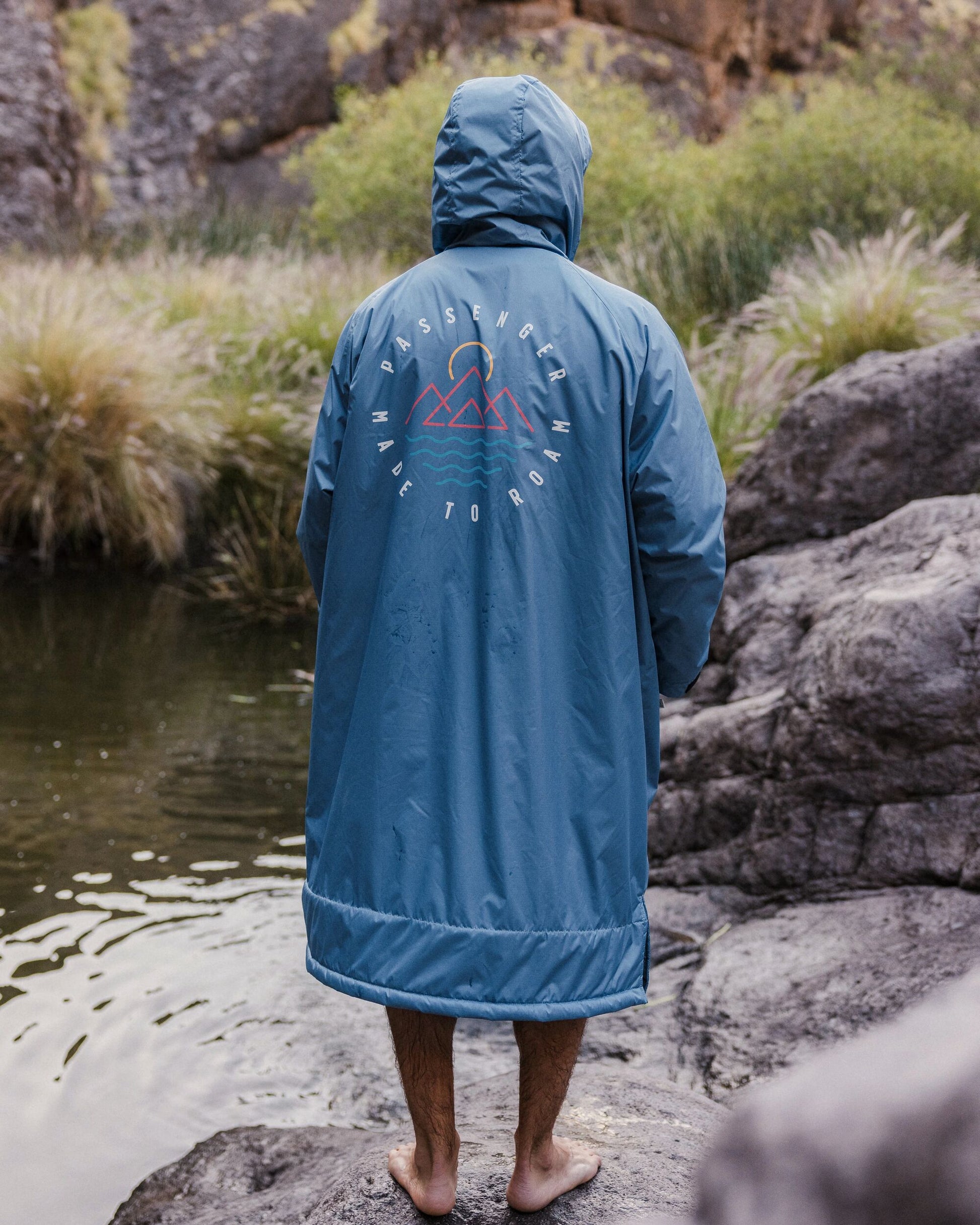 Escapism Recycled Sherpa Lined Changing Robe - Moonlight Blue - Lifestyle