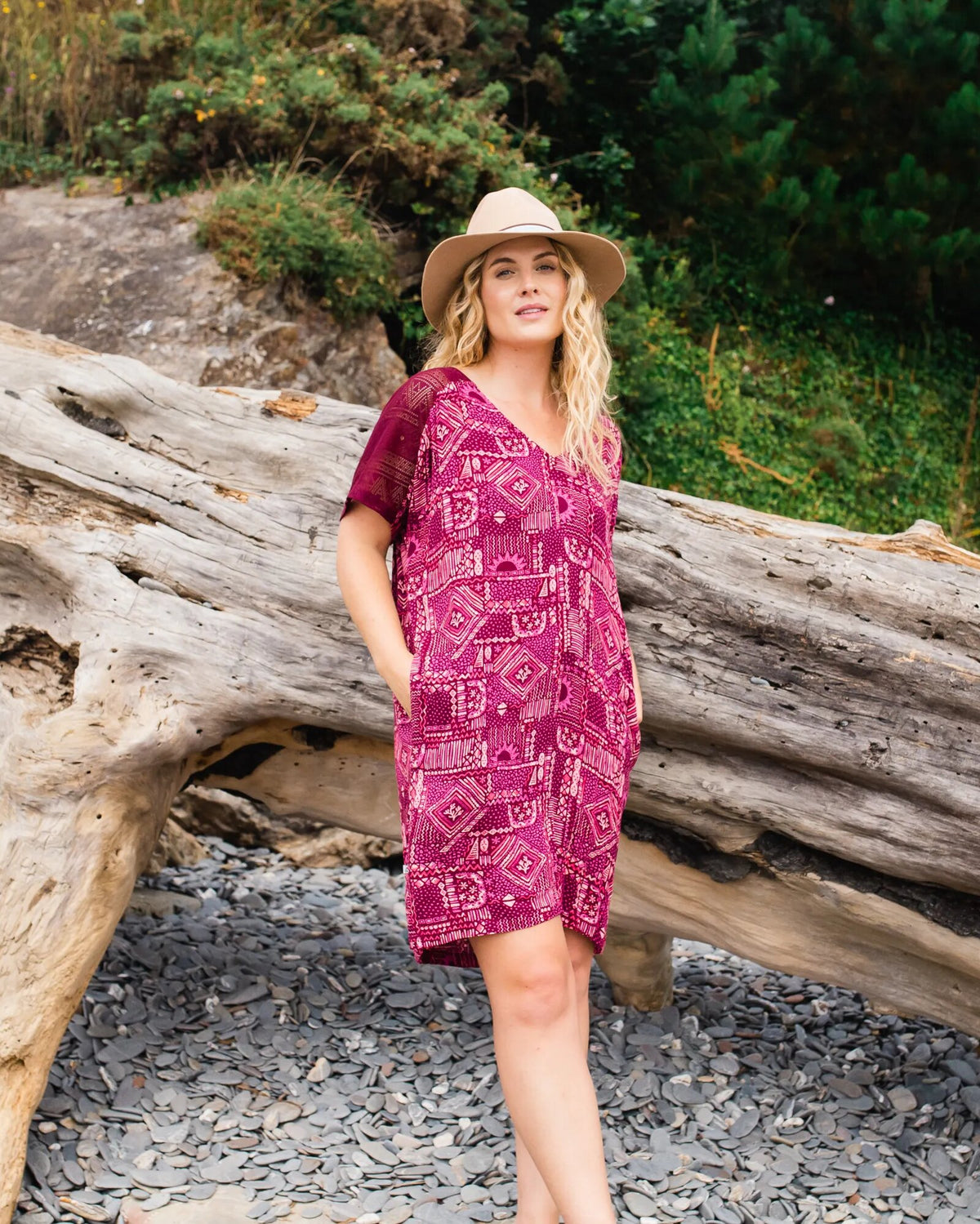 Ambrose Oversized Dress - Vintage Patchwork Wine - Lifestyle