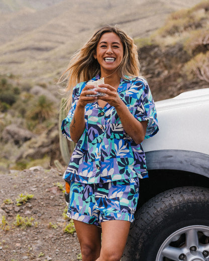 Arden Linen Short Sleeve Shirt - Mountain Foliage Purple - Lifestyle