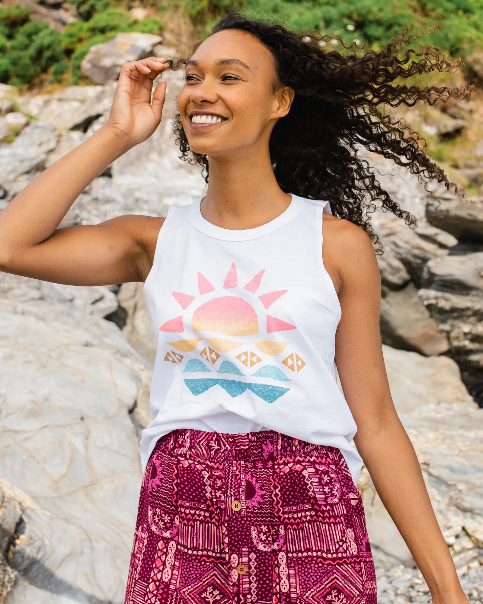 Sunray Recycled Cotton Vest - White - Lifestyle