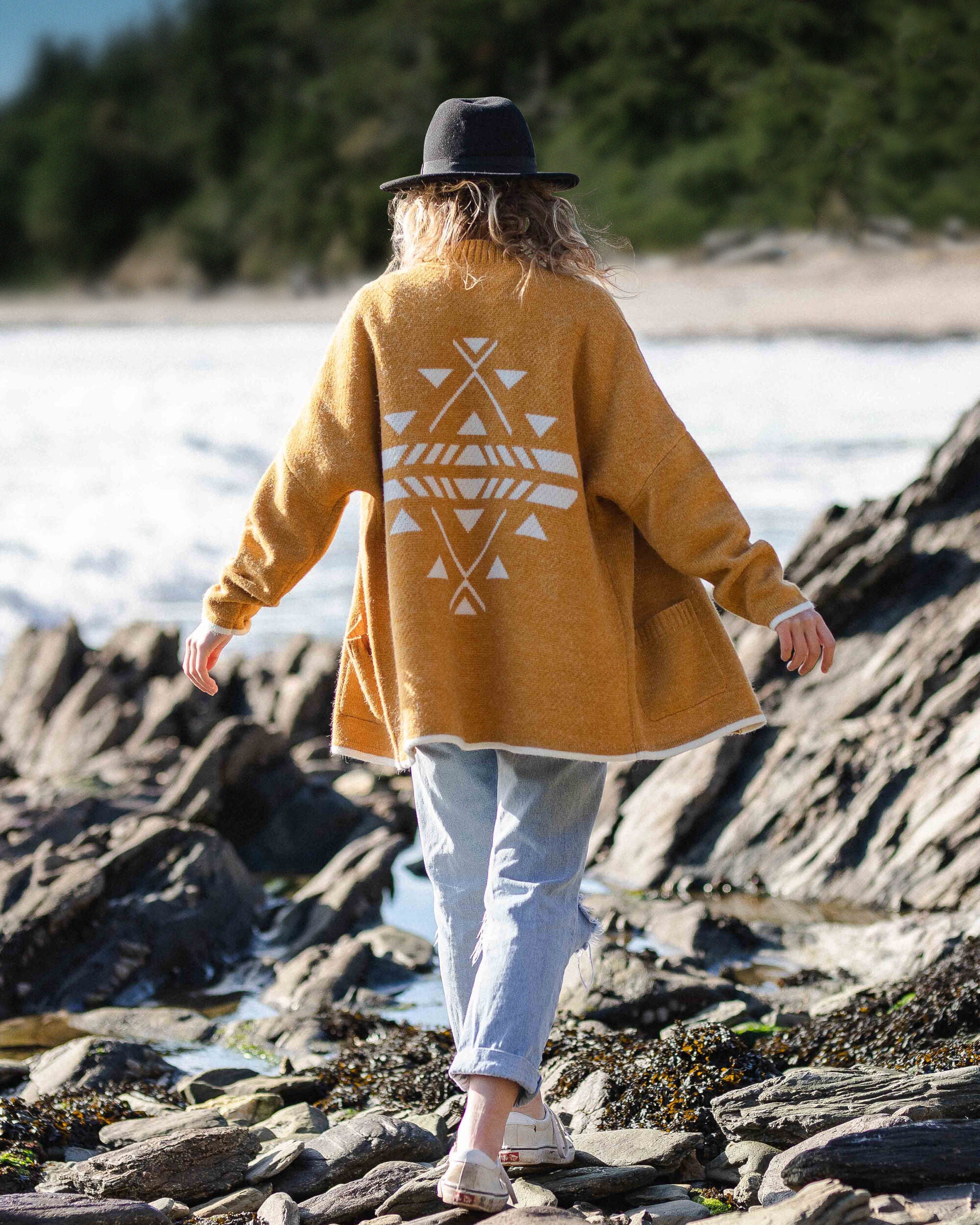 West Coast Recycled Knitted Cardigan - Sunset Yellow Marl - Lifestyle