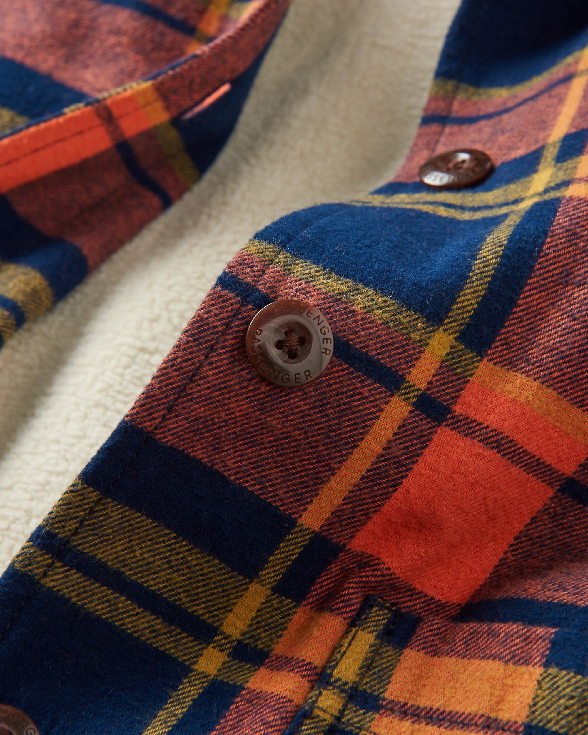 Flint Organic Cotton Overshirt - Rich Navy/Burnt Orange - Flatlay