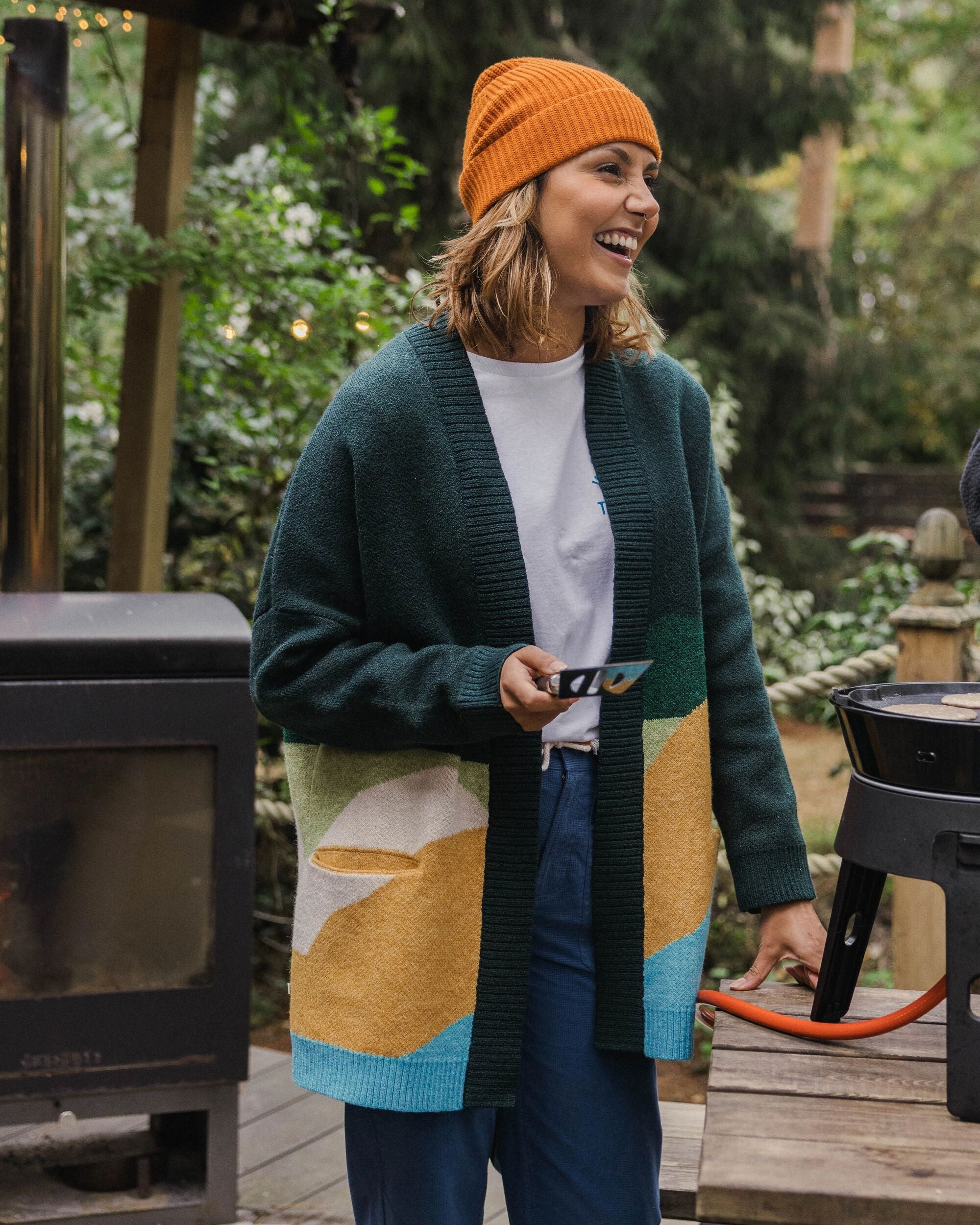 Scenic Recycled Long Knitted Cardigan - Scenic Dark Fern - Lifestyle