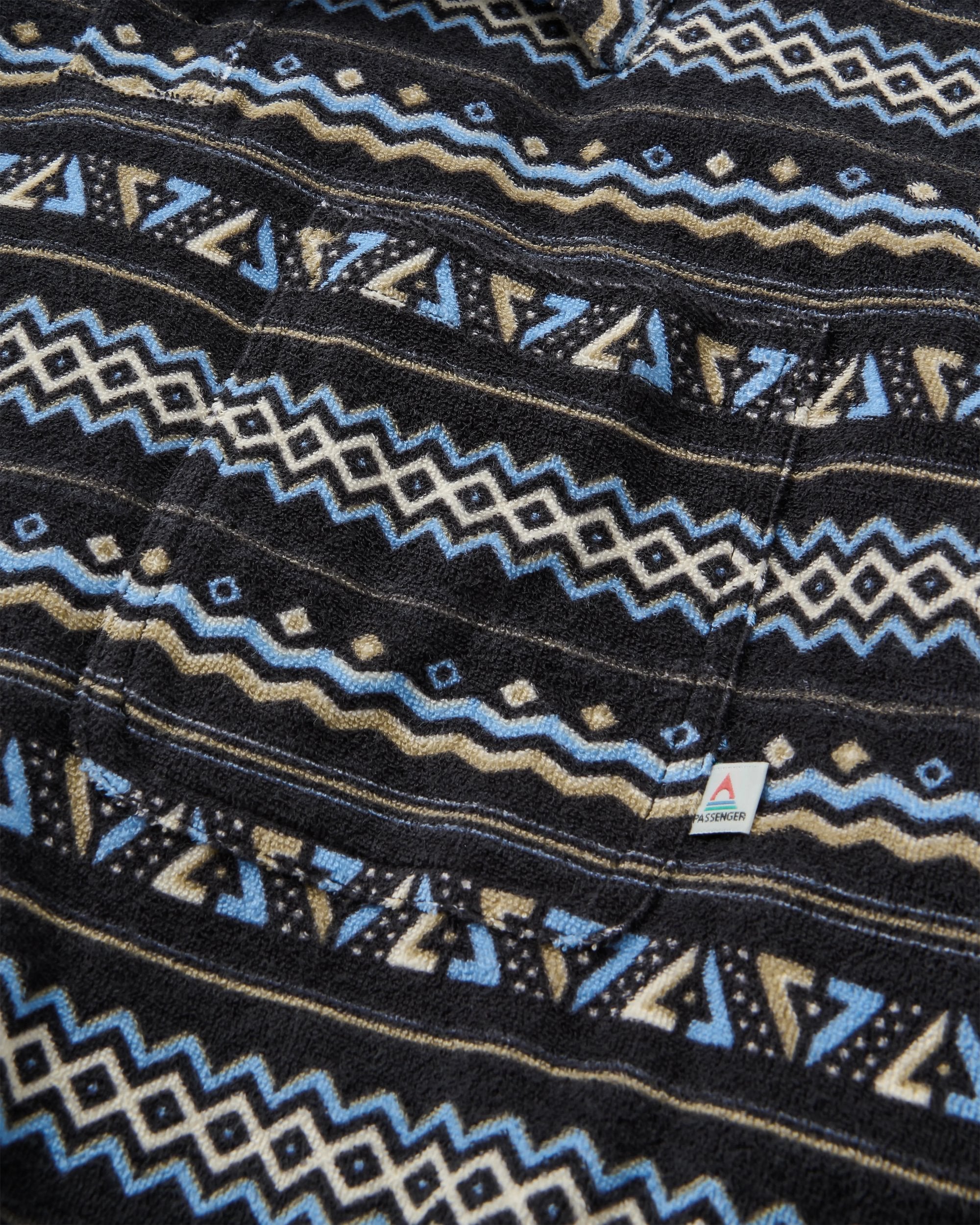 Rising Towelling Polo Shirt - Geo Stripe Faded Black  - Flatlay