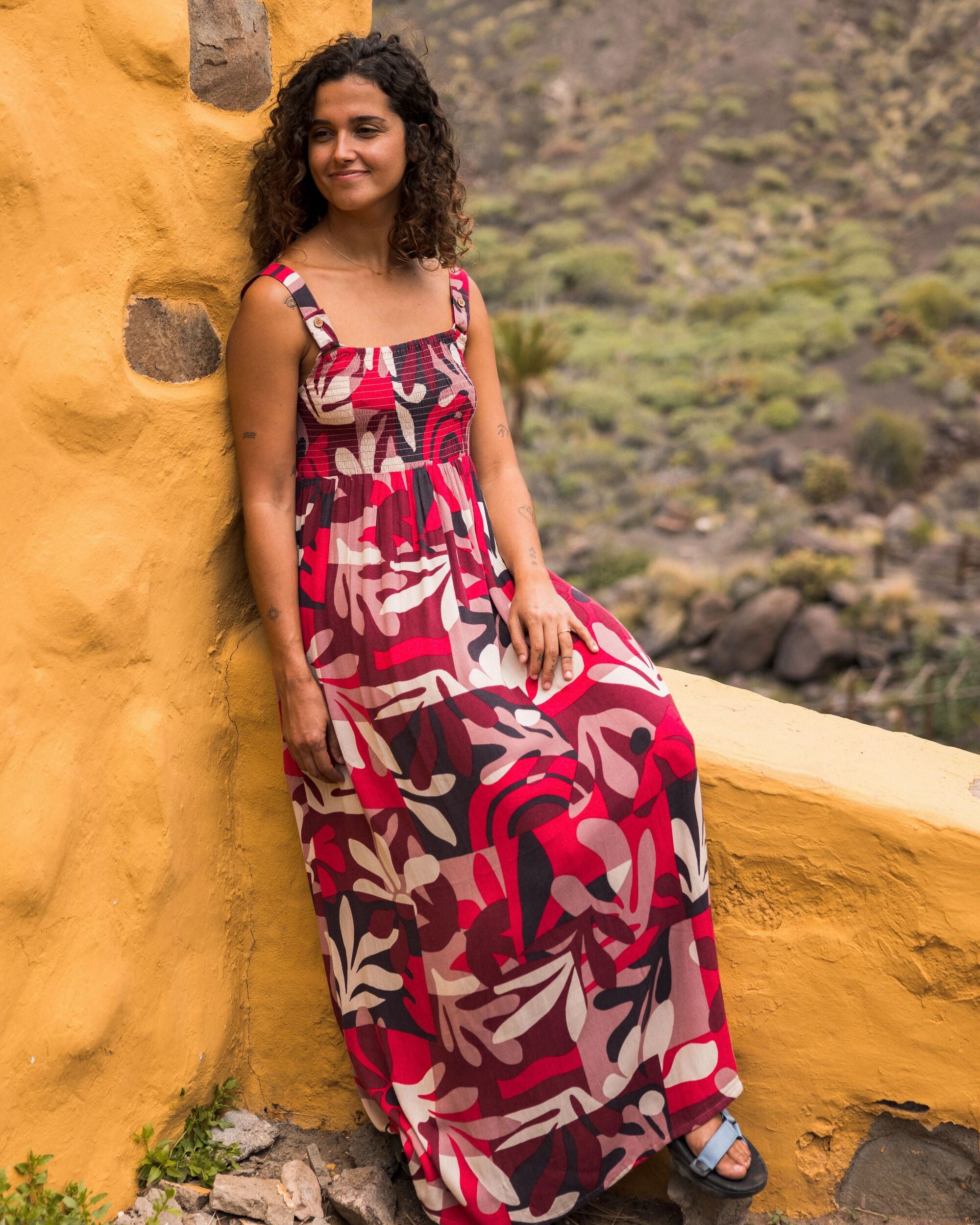 Soleis Woven Maxi Dress - Mountain Foliage Cranberry - Lifestyle