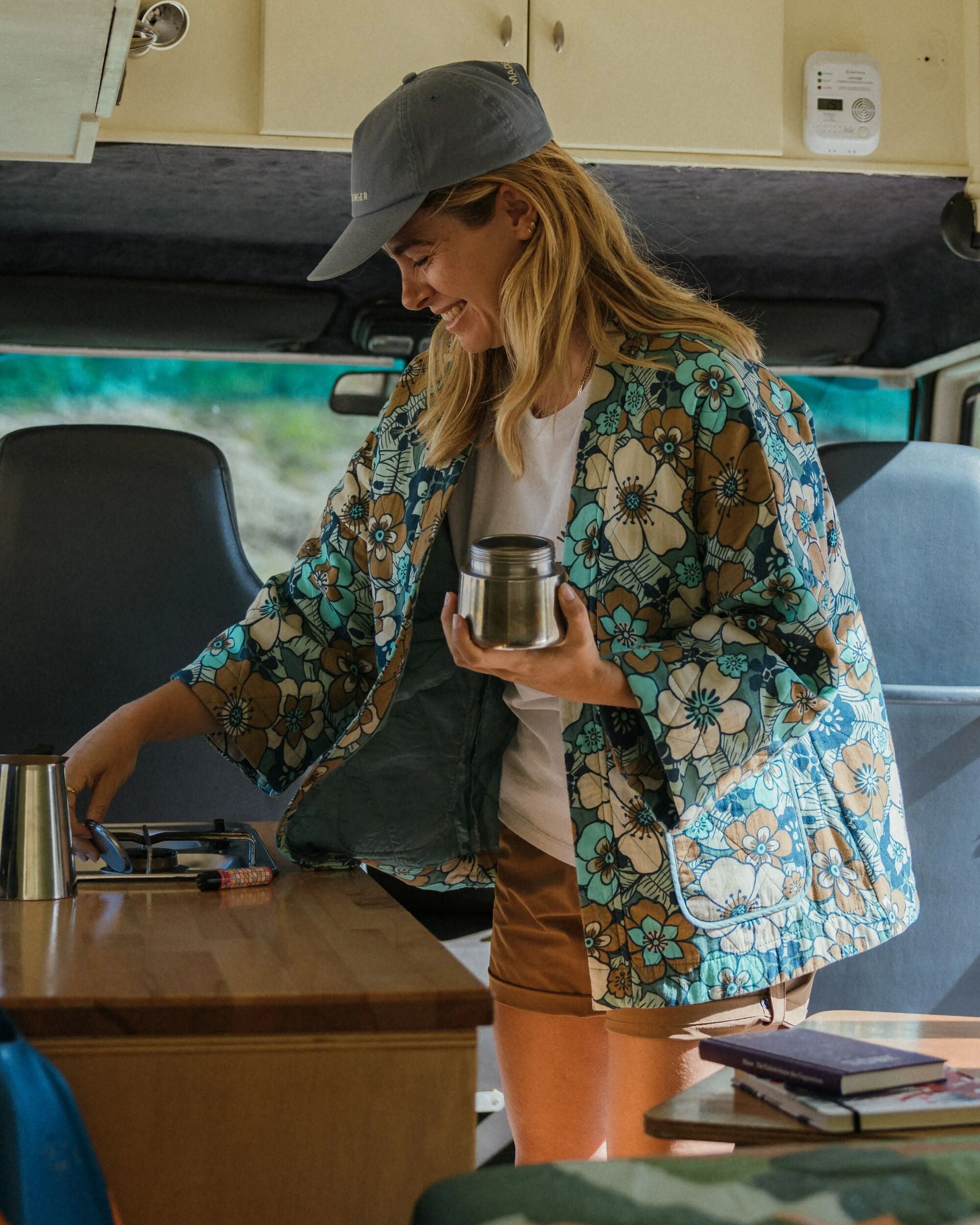 Mira Organic Cotton Quilted Overshirt - Vintage Floral Aqua - Lifestyle