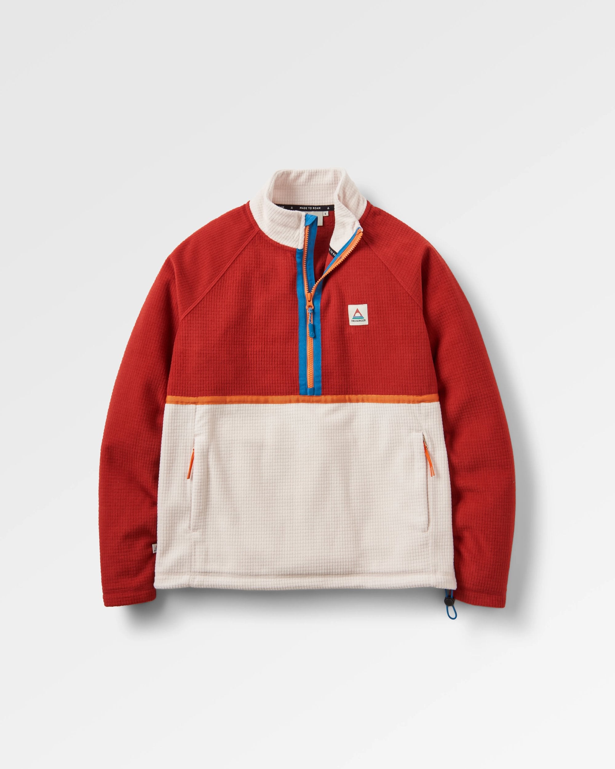 Off Trail Recycled Grid Polar Fleece - Red Ochre/Birch - Flatlay