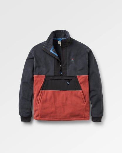 Woodland Hoodless 1/2 Zip Recycled Polartec® Fleece - Redwood/Charcoal - Flatlay