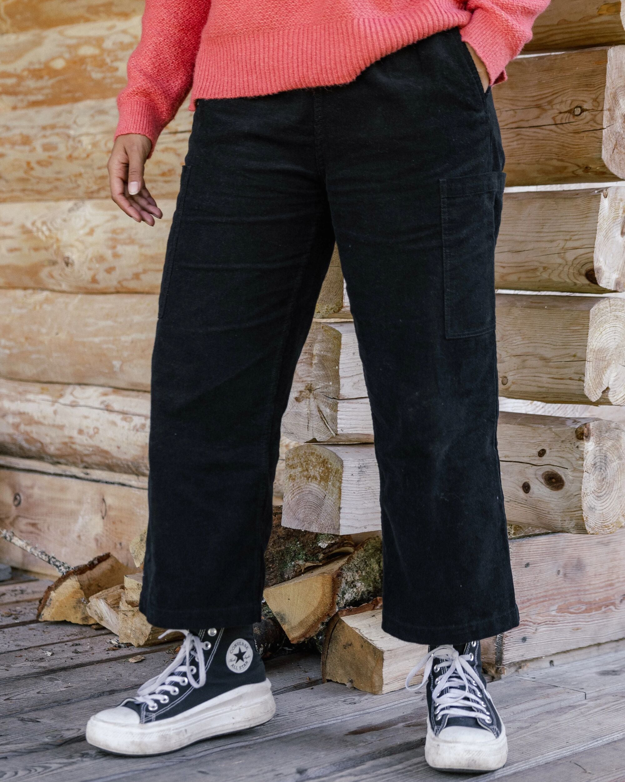 Someday Organic Cotton Corduroy Cropped Trouser - Black - Lifestyle