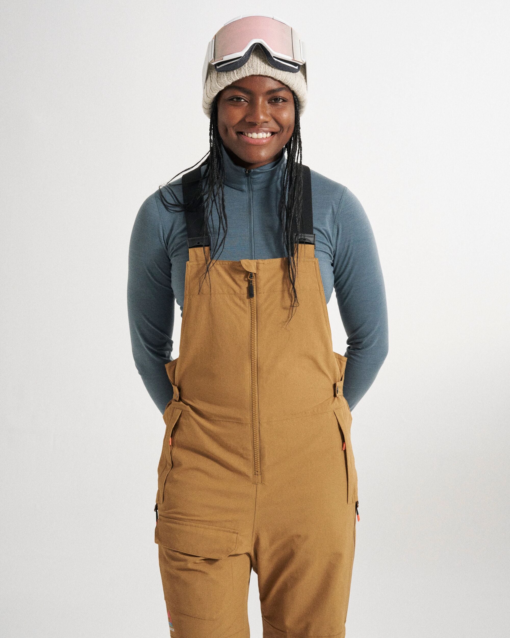 Snowscape Women's Recycled Bibpant - Toffee - Studio Model