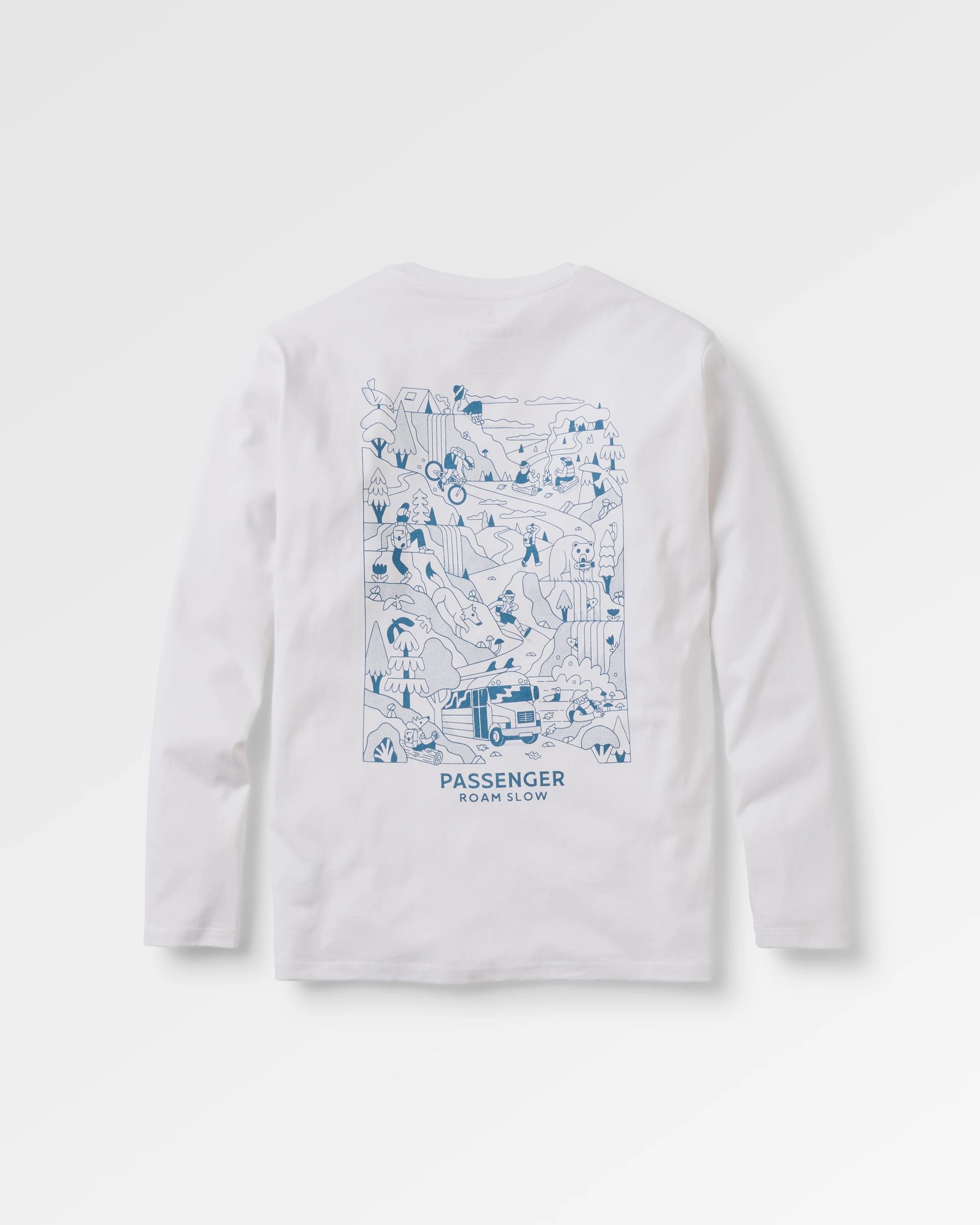 Roam Slow Men's Recycled Cotton LS T-Shirt - White - Flatlay