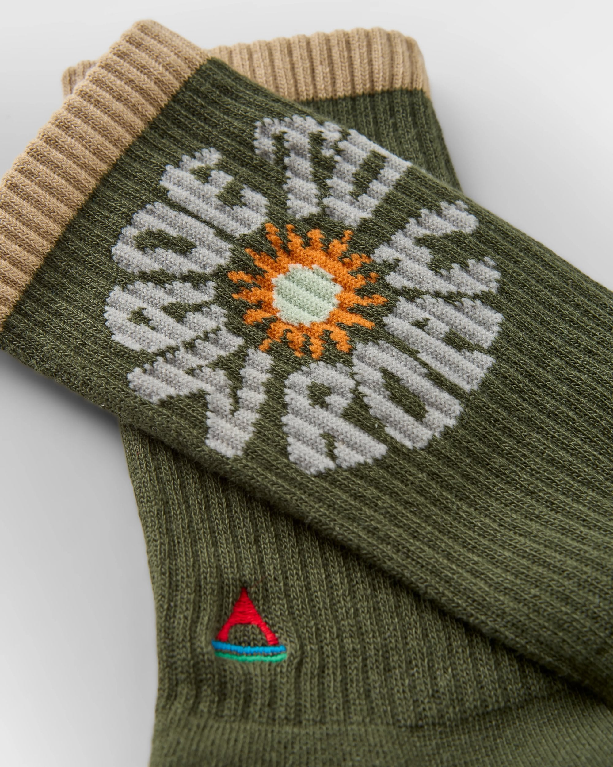 Made to Roam Graphic Crew Socks - Khaki - Flatlay