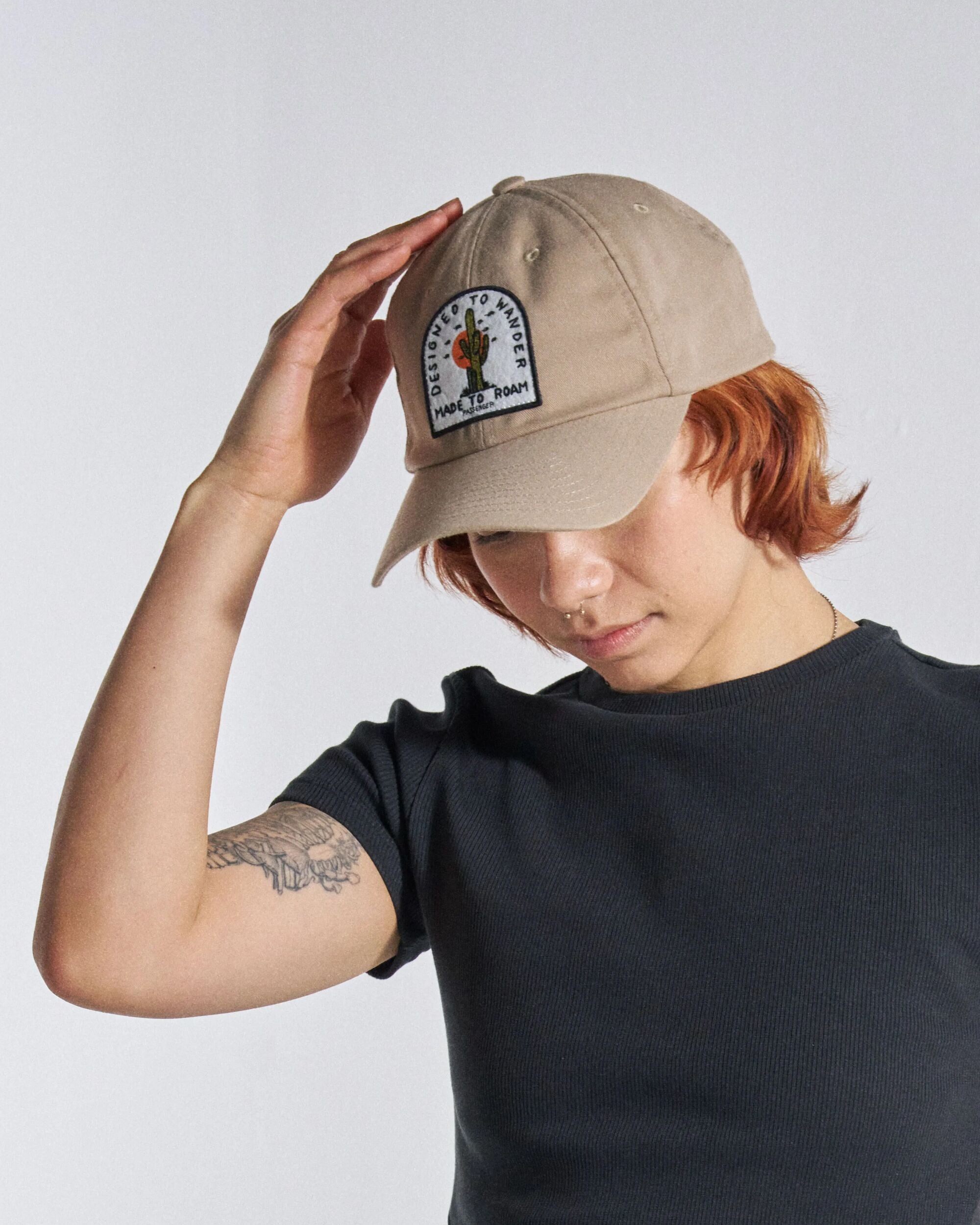 Oakash 6 Panel Cap  - Simply Taupe - Studio Model - Female