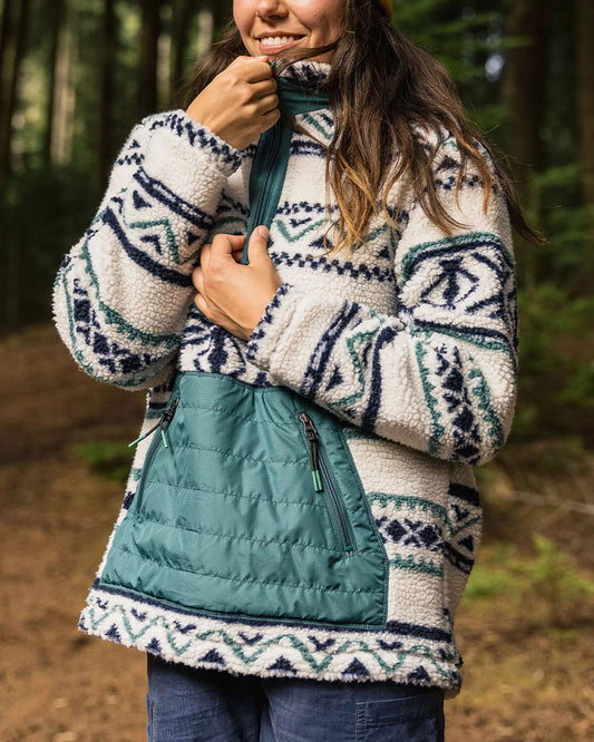Perouse Recycled Deep-Pile Sherpa Fleece - Homespun Stripe Navy