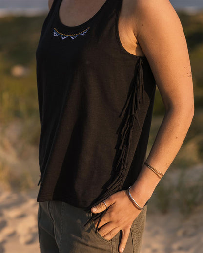 Poppy Recycled Cotton Tassel Vest - Black