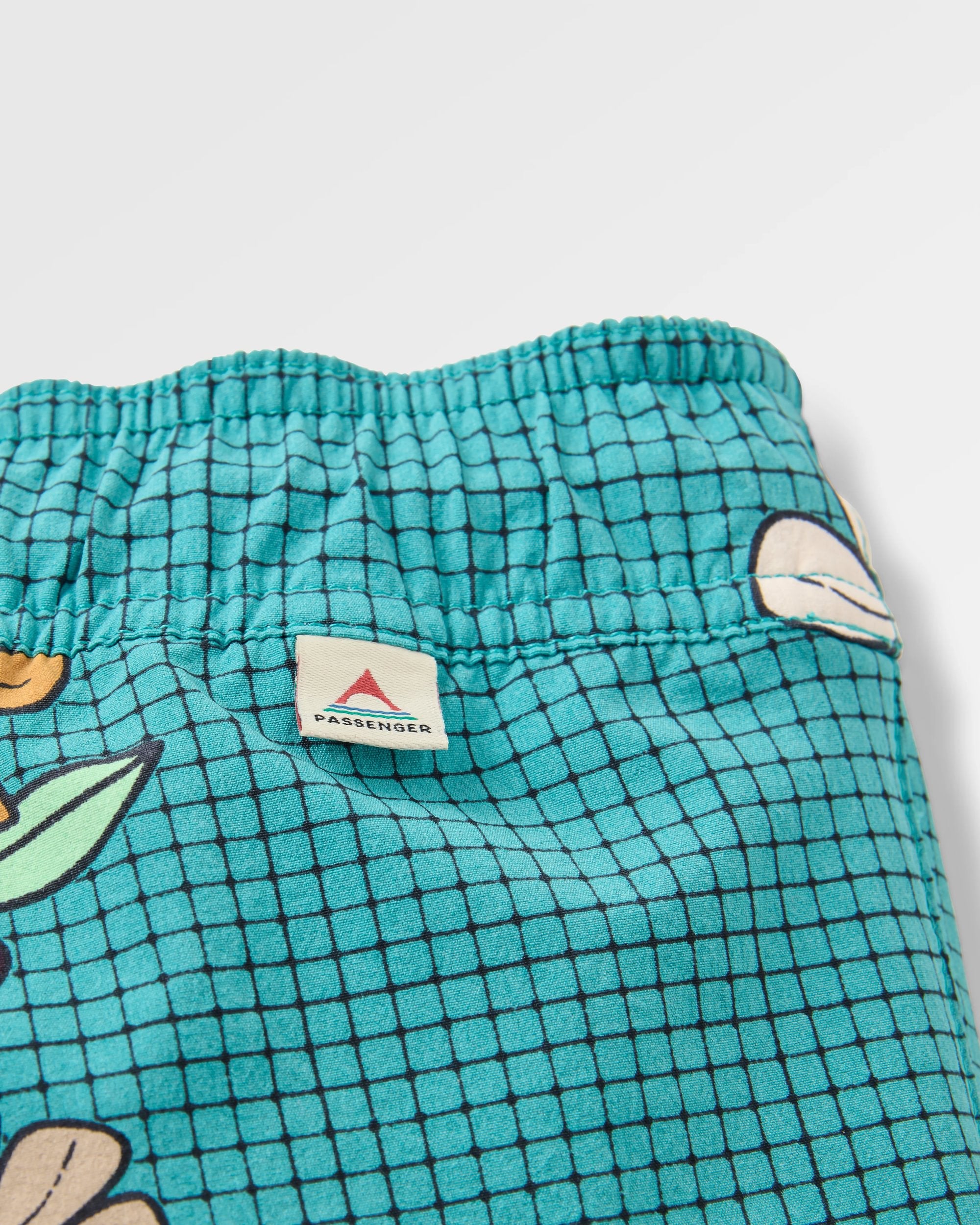 Way Out Short - Floral Grid Ocean Teal - Flatlay