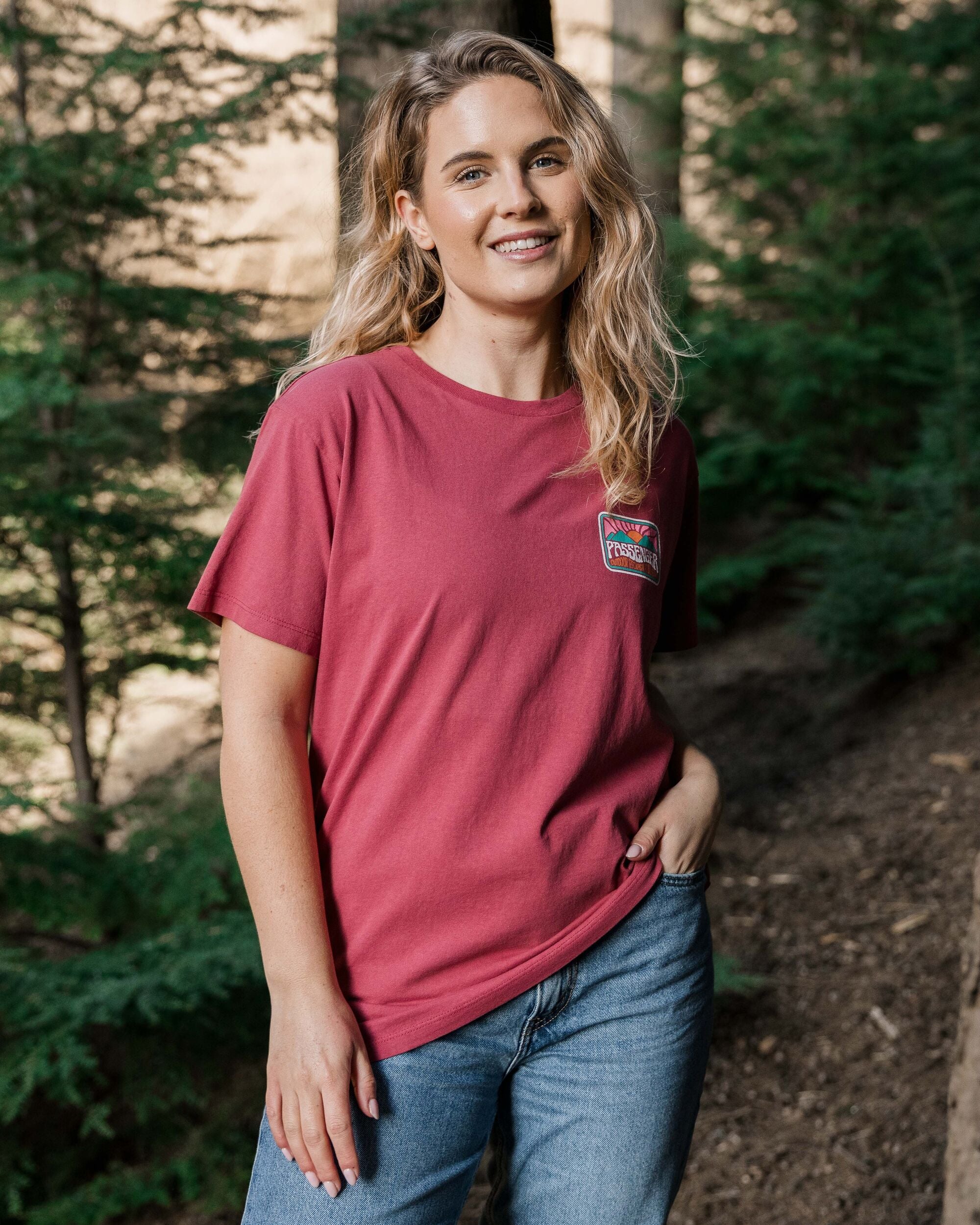 Golden Hour Recycled Cotton T-Shirt - Earth Red - Lifestyle