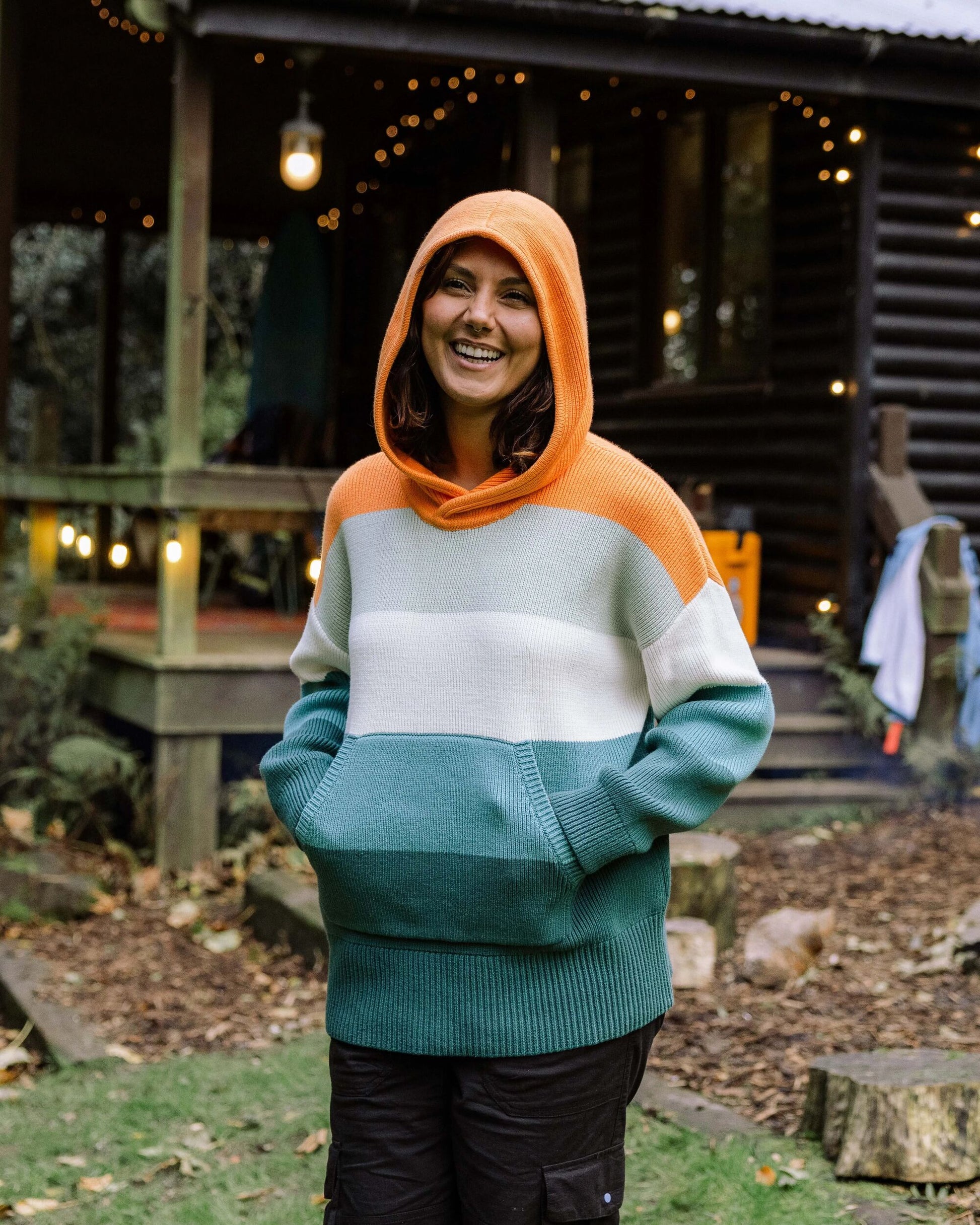 Moments Oversized Organic Cotton Knitted Hoodie Multi Stripe