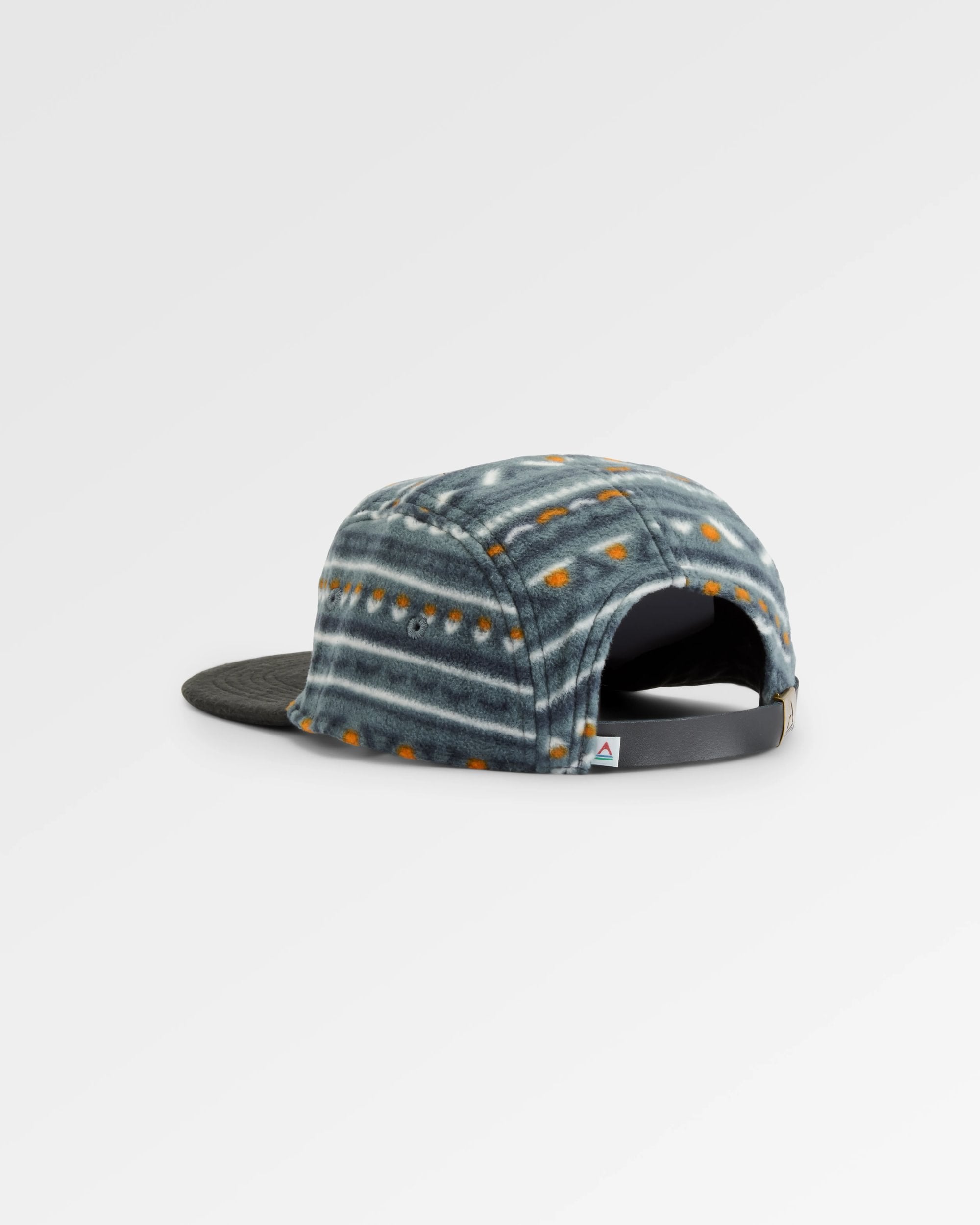 Pine Recycled Polar Fleece 5 Panel Cap - Geo Track Storm Grey - Flatlay