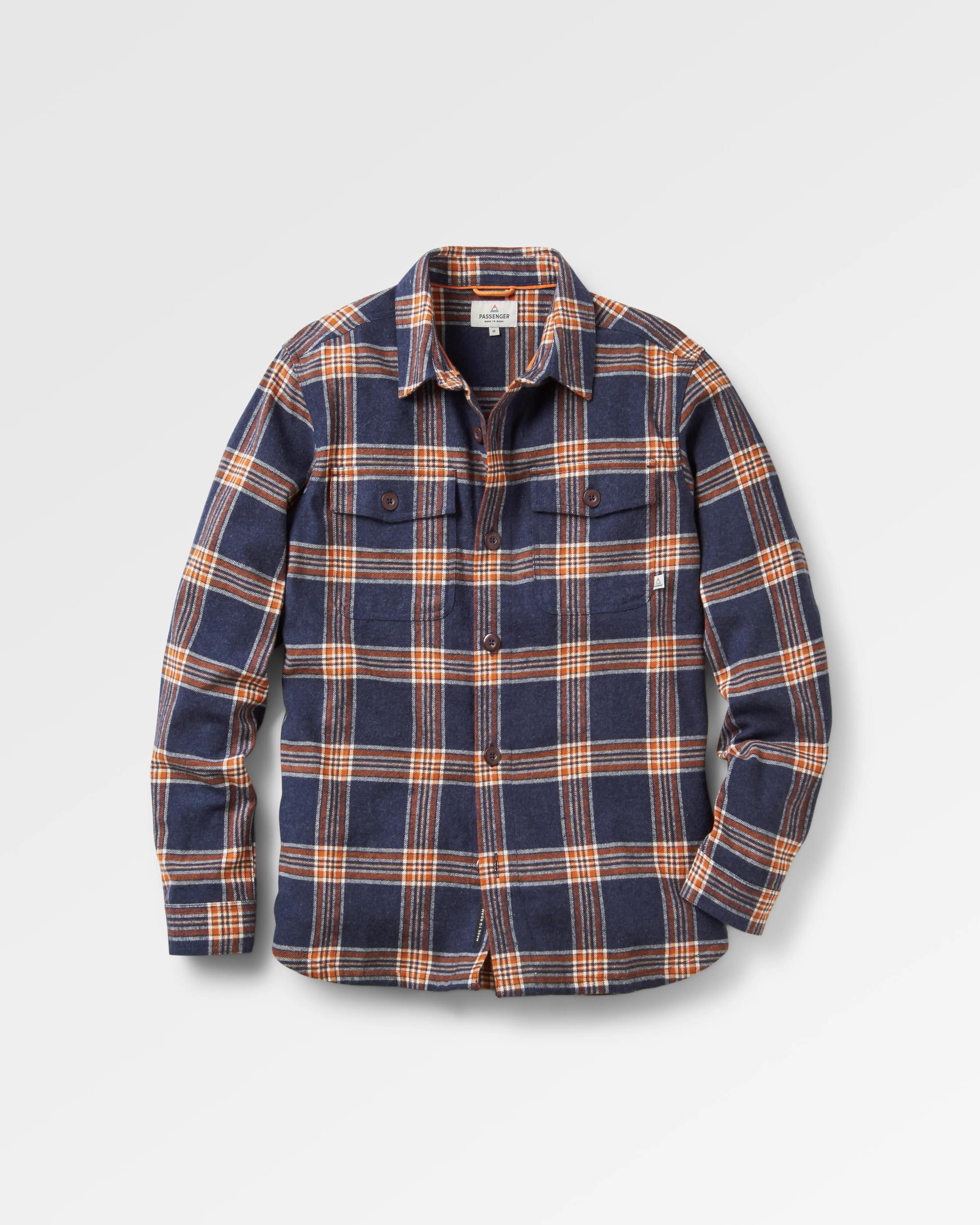 Rustic Organic Cotton Heavyweight Overshirt - Rich Navy Check - Flatlay