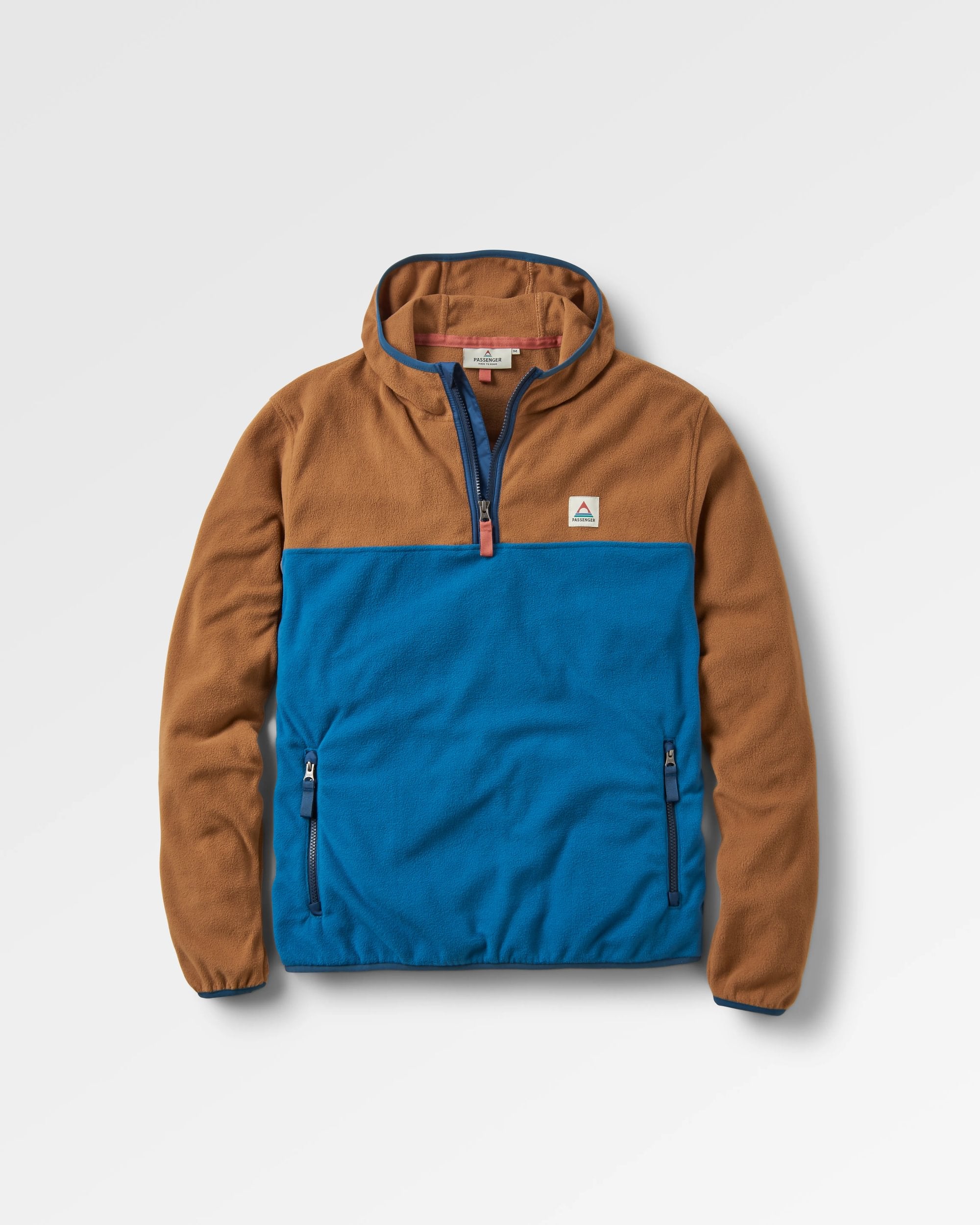 Set Off Recycled Polar Hooded Fleece - Toffee/Blue Steel - Flatlay