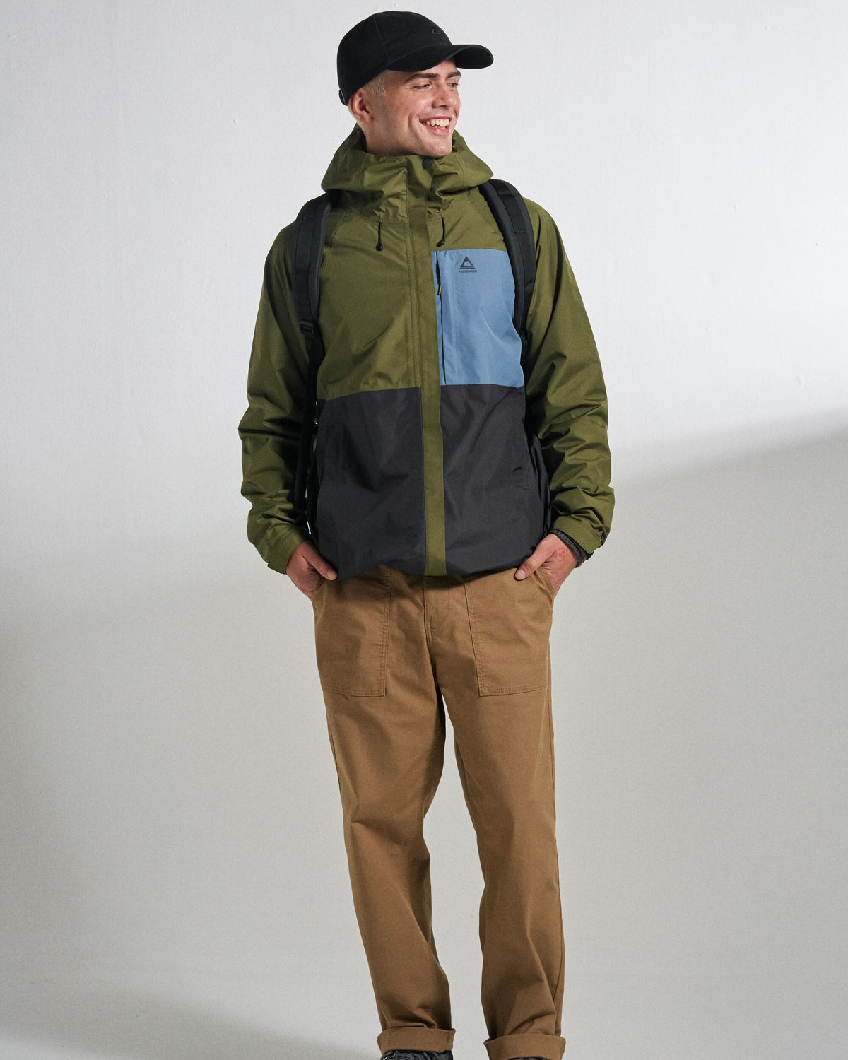 Trailscape Men's Waterproof Jacket - Faded Black/Khaki - Studio Model