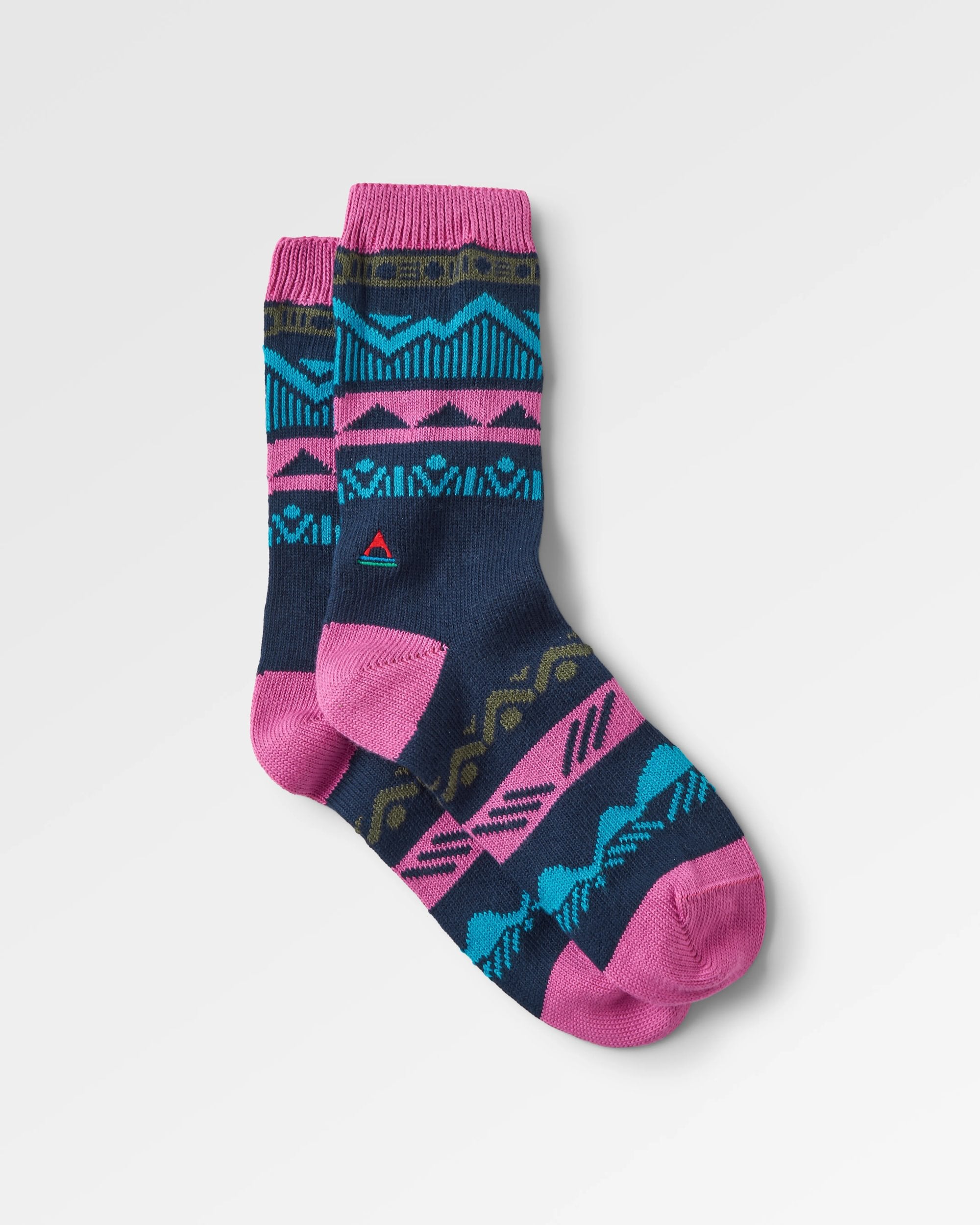 Nettle Organic Patterned Socks - Rich Navy - Flatlay