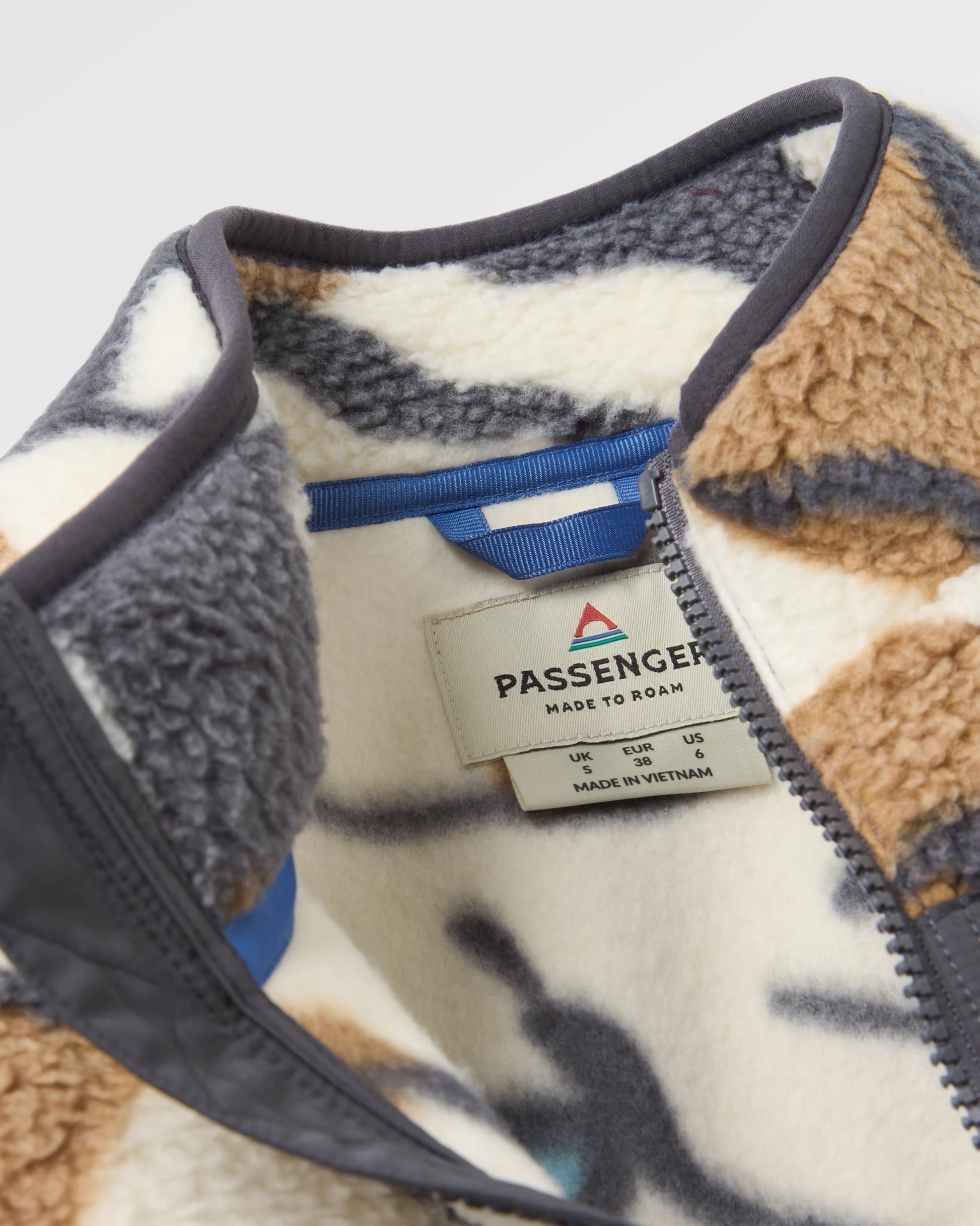 Fairbanks Full Zip Recycled Sherpa Gilet - Abstract Trails Off White - Flatlay