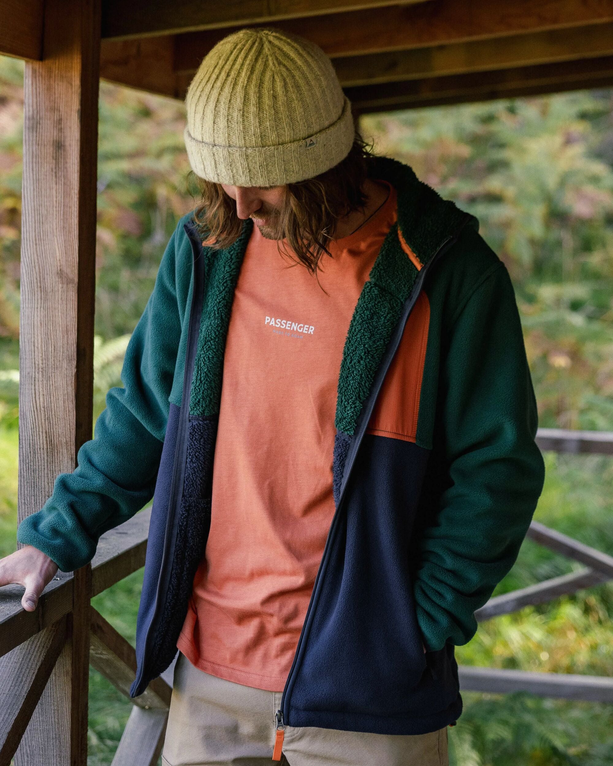 Loch Hooded Recycled Polar Fleece - Rain Forest/Rich Navy - Lifestyle