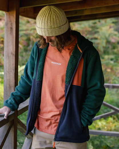 Loch Hooded Recycled Polar Fleece - Rain Forest/Rich Navy