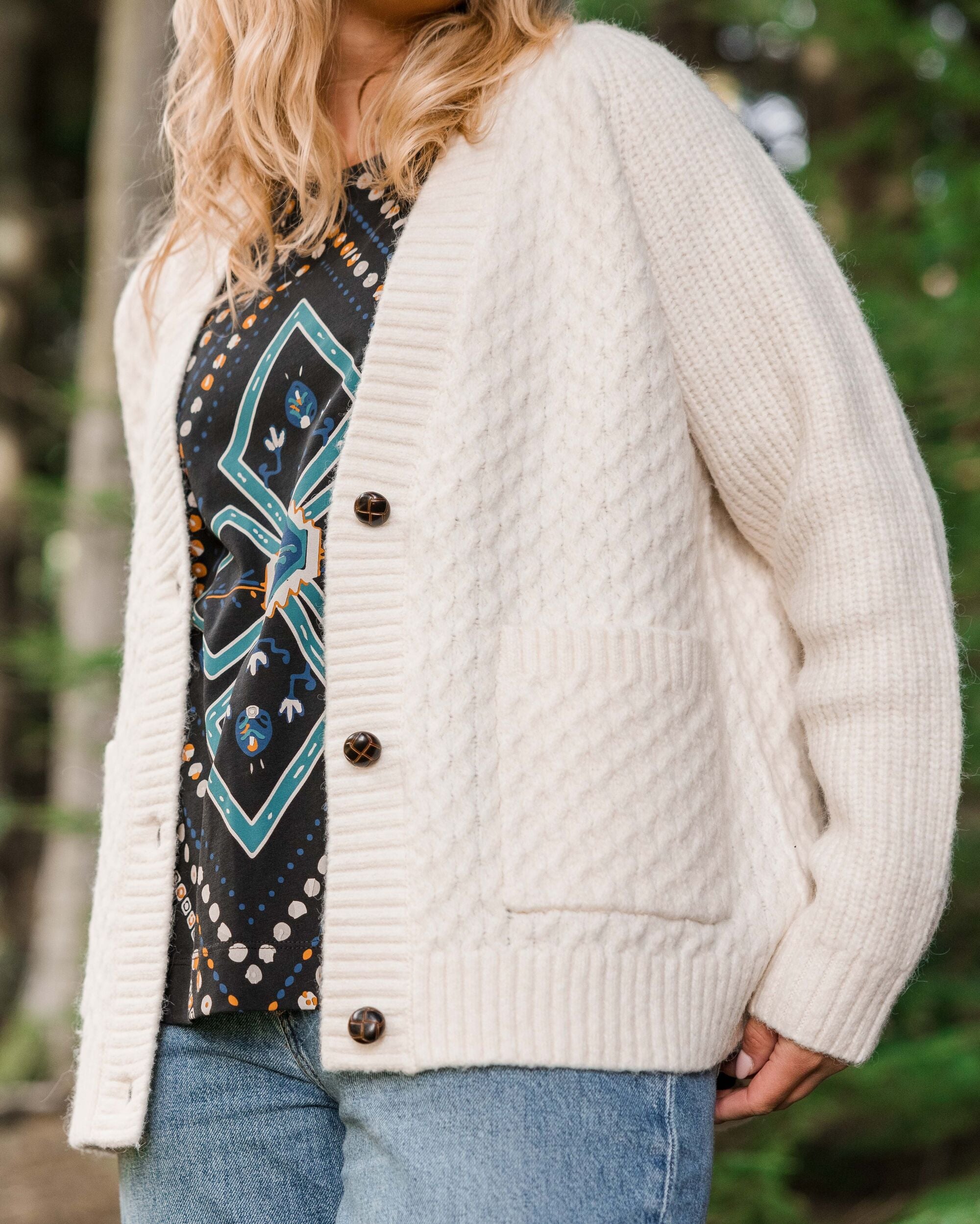 Homey Recycled Knitted Cable Cardigan - Off White - Lifestyle