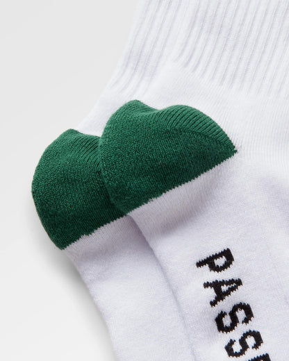 Organic Midweight Crew Socks - White/Greenlake - Flatlay