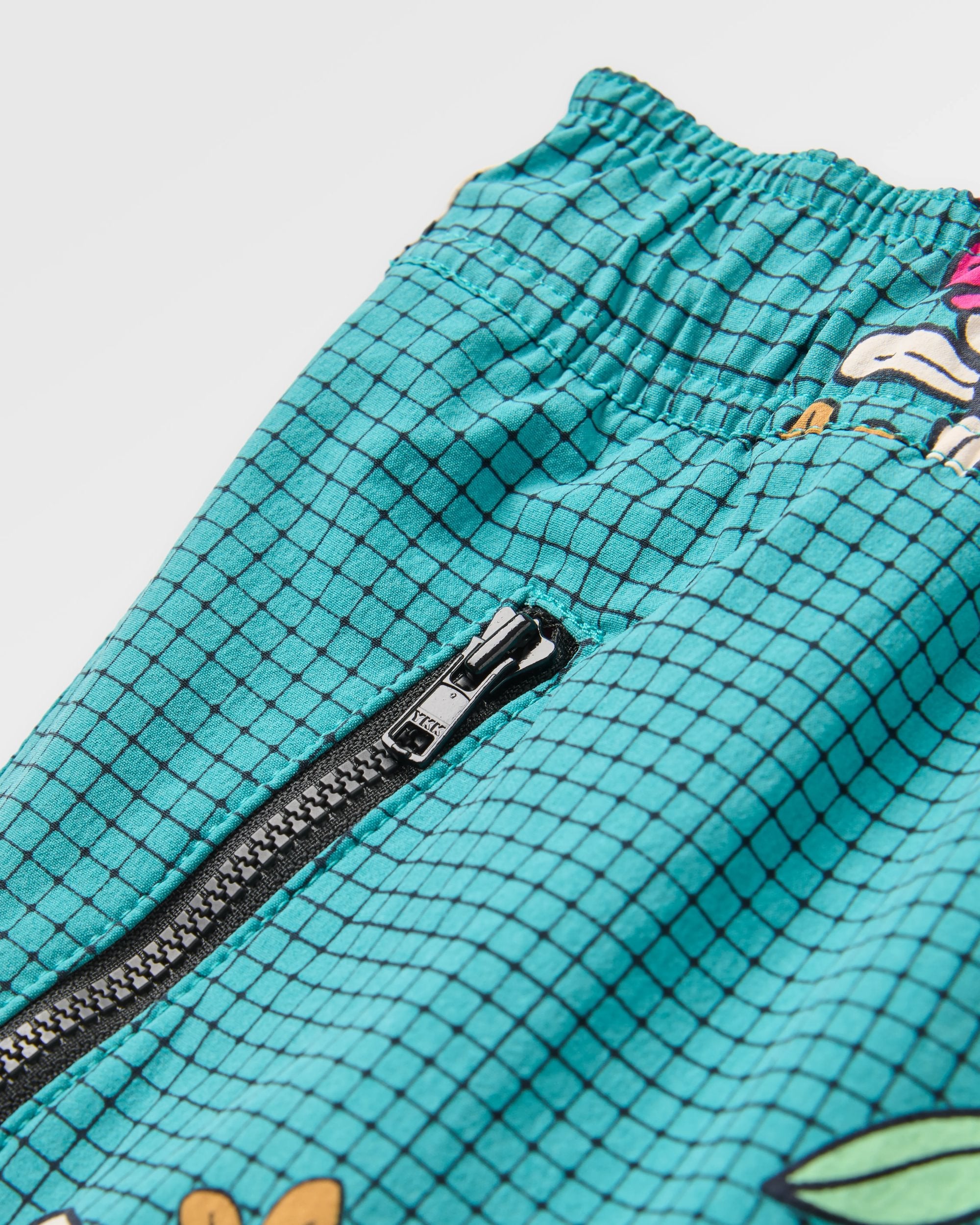 Way Out Short - Floral Grid Ocean Teal - Flatlay