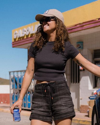 Out There Ribbed Cropped T-Shirt - Faded Black - Lifestyle