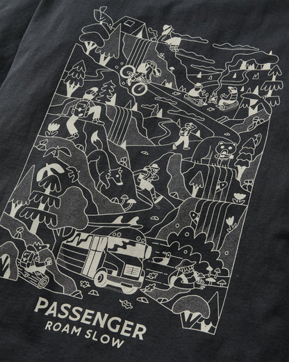 Roam Slow Men's Recycled Cotton T-shirt - Black - Flatlay