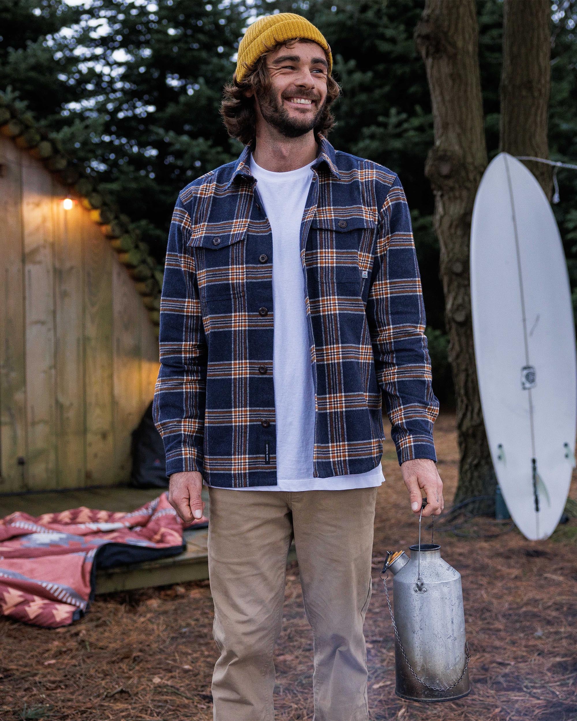 Rustic Organic Cotton Heavyweight Overshirt - Rich Navy Check - Lifestyle